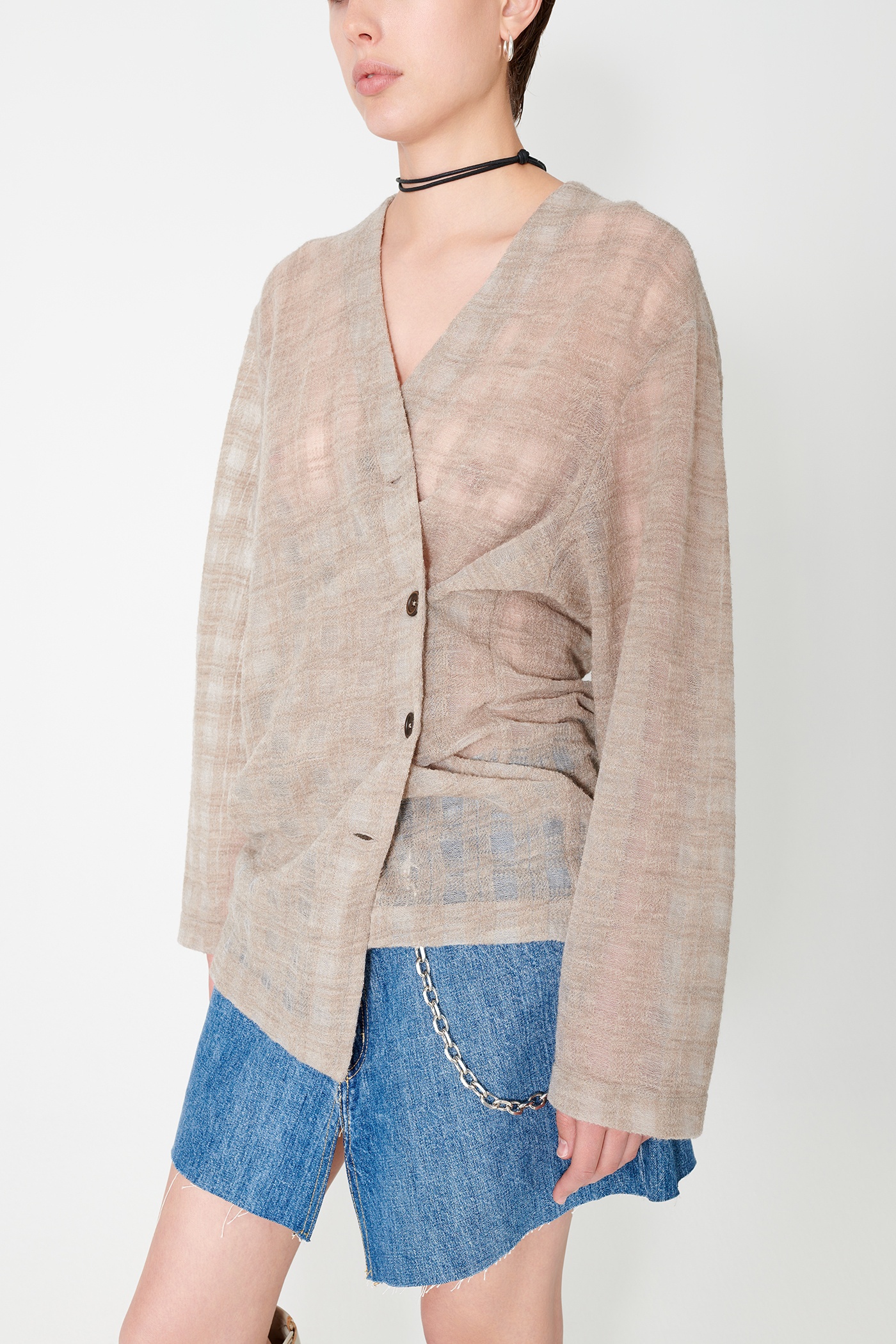 Midline Cardigan Grey Disintegration Check - 2