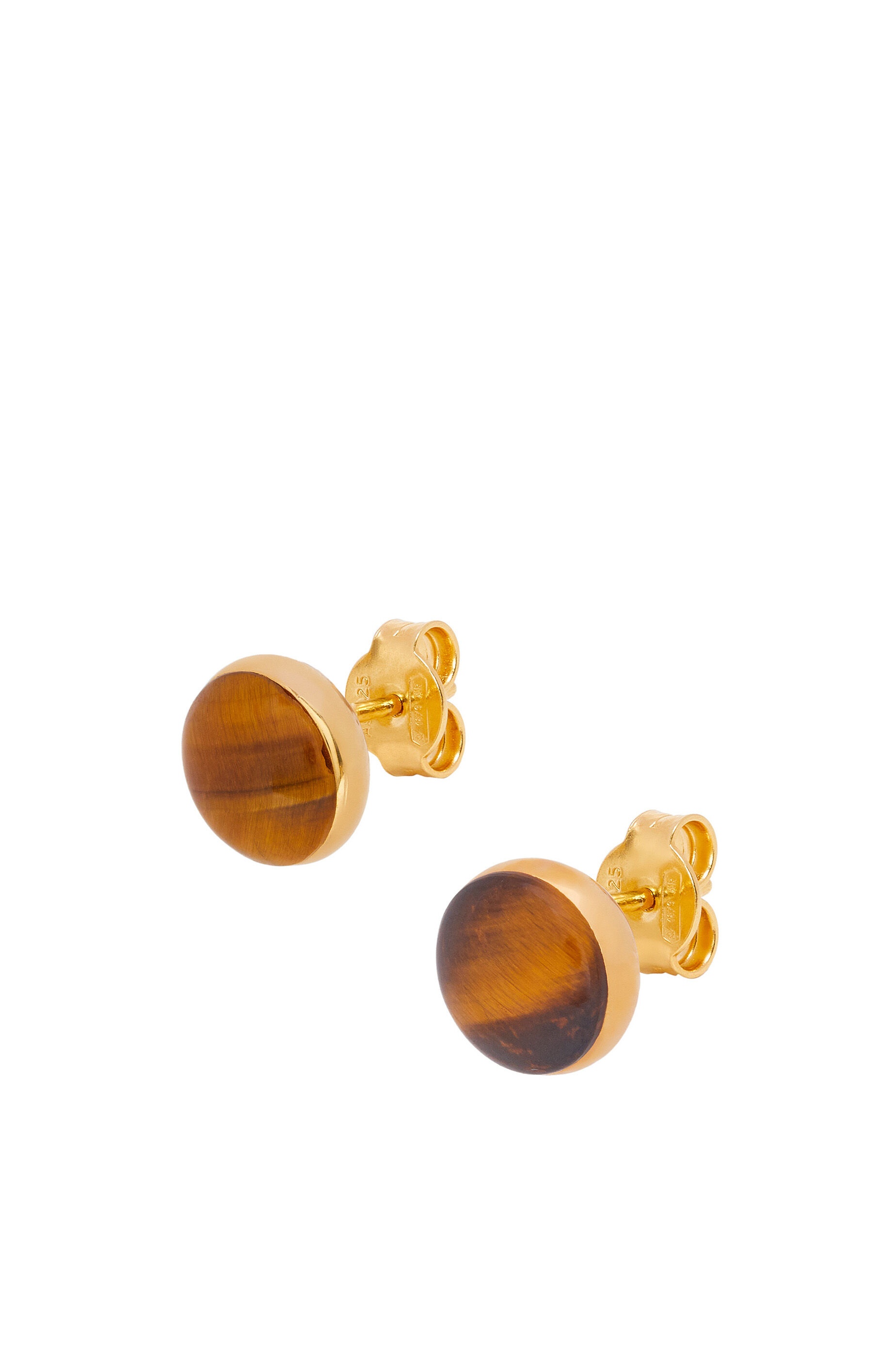 Anagram Pebble stud earrings in sterling silver and tiger eye - 1