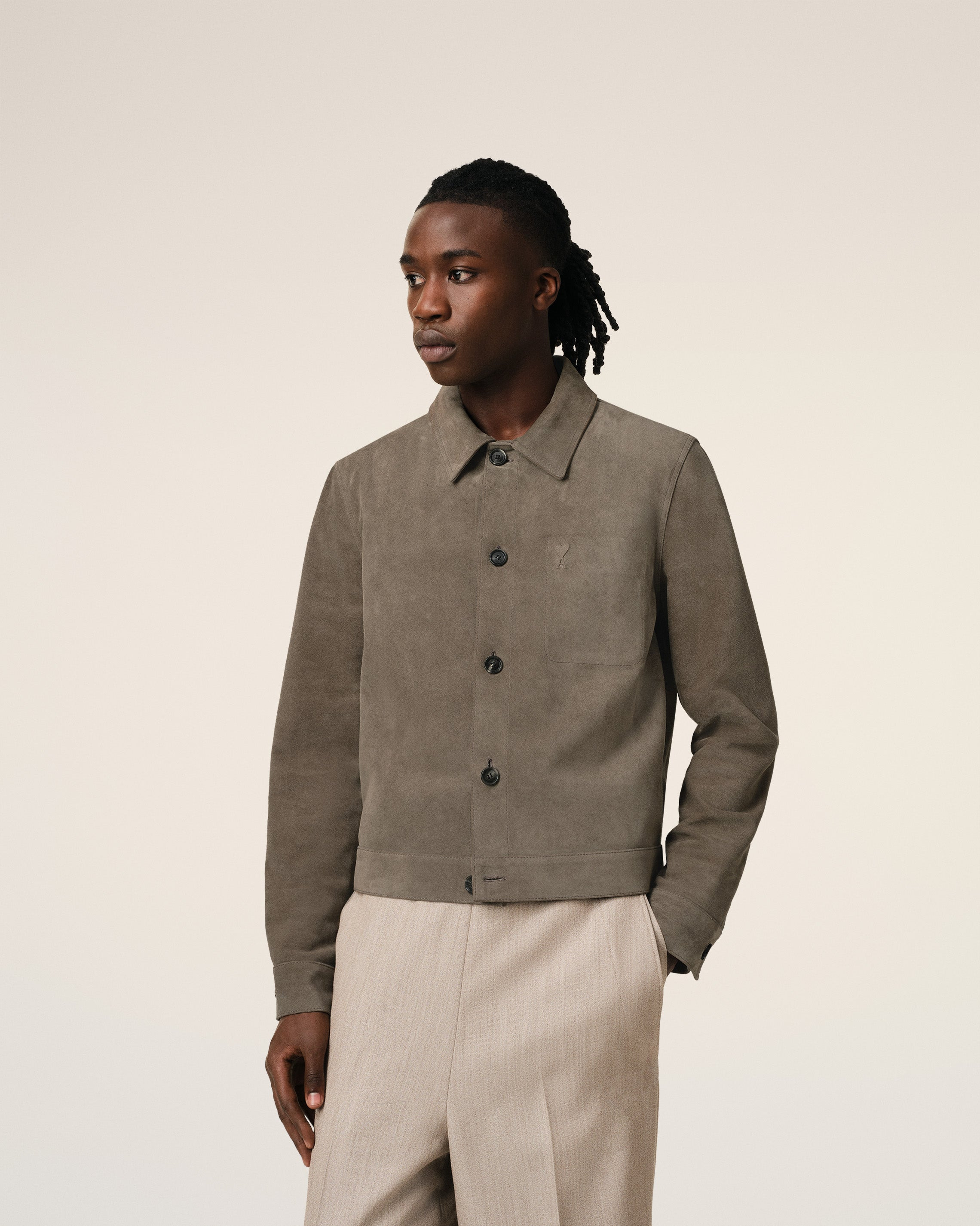 BEIGE LEATHER BUTTONED JACKET - 7
