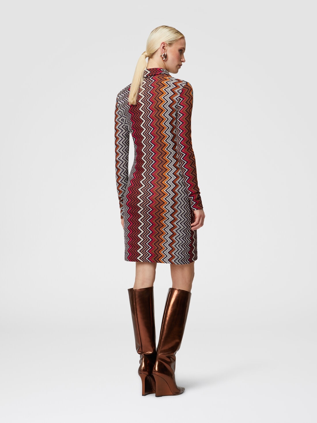 Polo cut dress in viscose and zigzag wool - 3