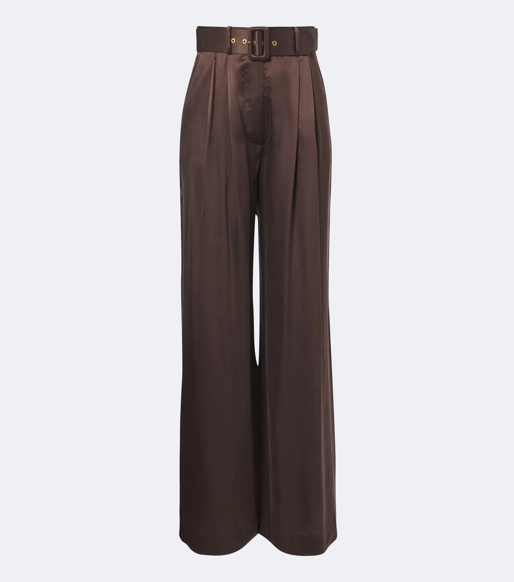 Belted pleated silk satin wide-leg pants - 1