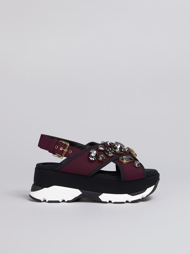 BURGUNDY AND BLACK WEDGE IN TECHNICAL FABRIC - 1