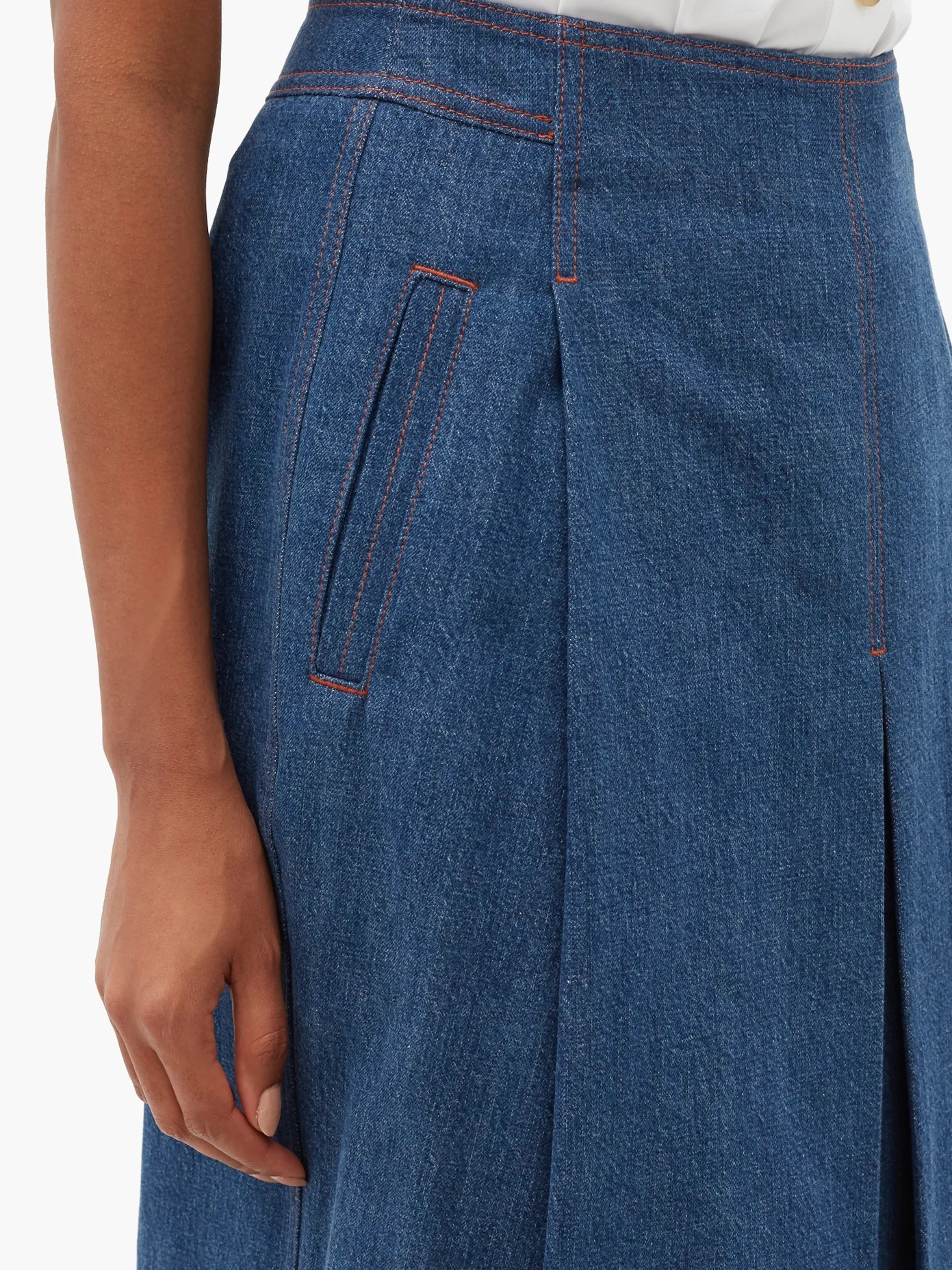 Box-pleated denim midi skirt - 3