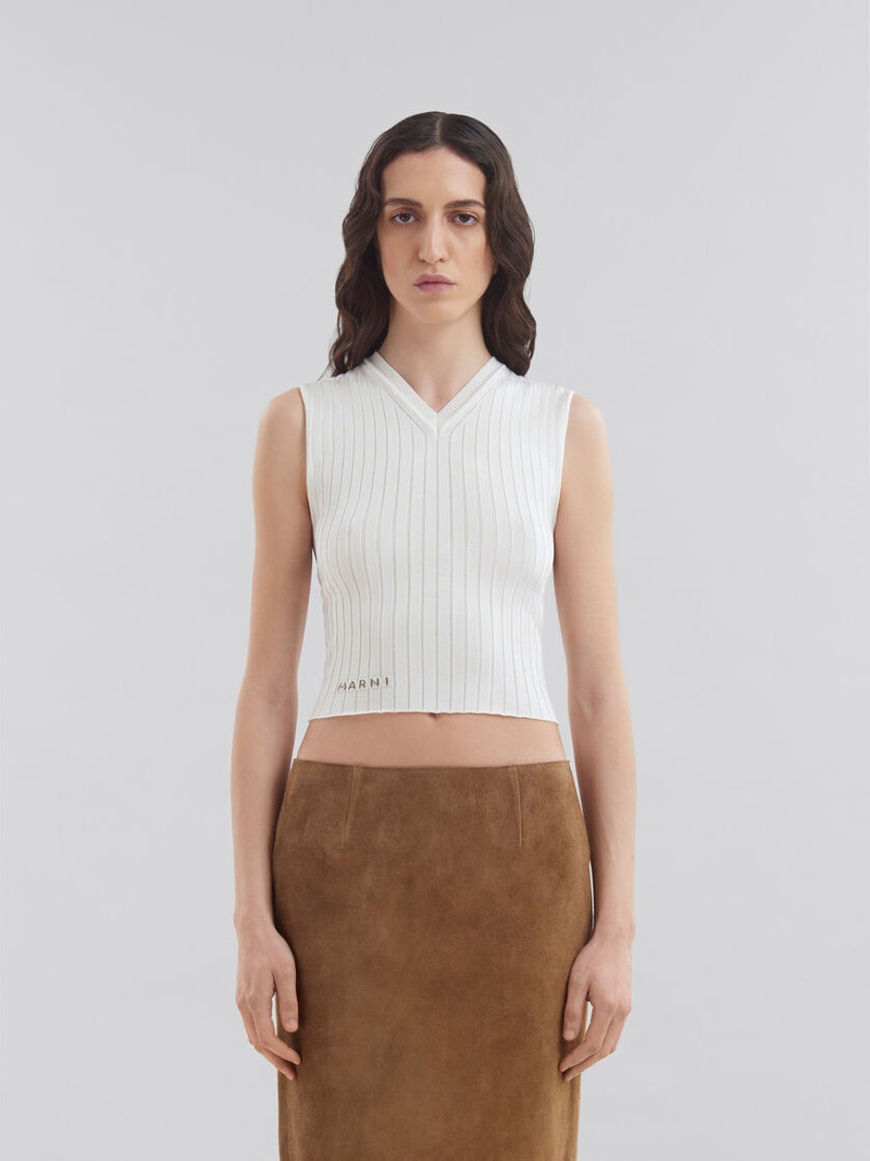 Marni WHITE RIBBED VISCOSE VEST outlook