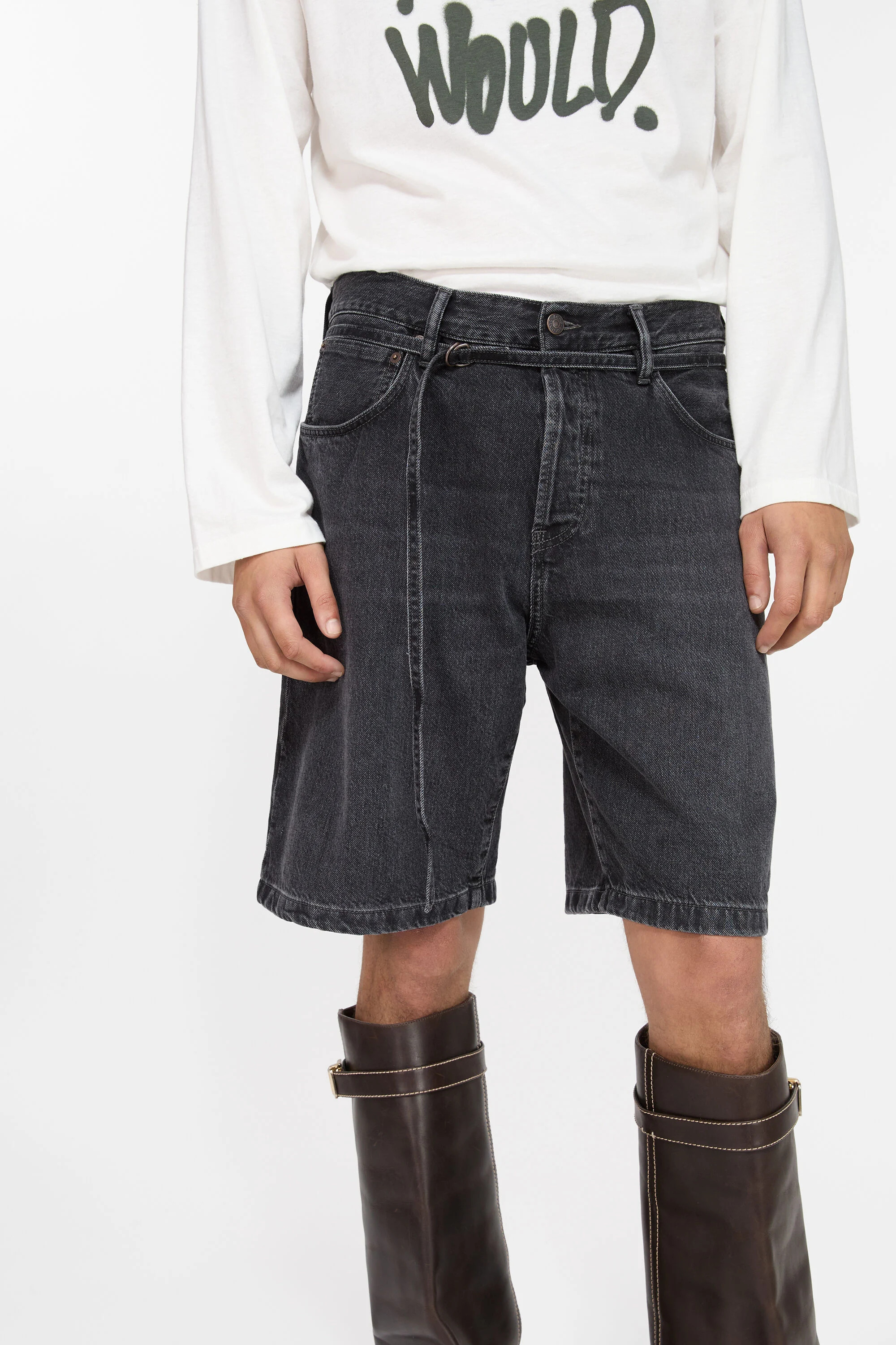 Loose fit denim shorts - Black - 5