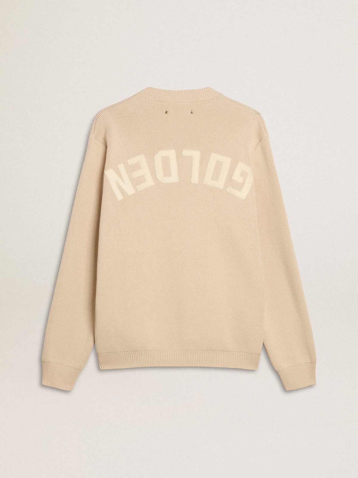 Men’s beige crew neck sweater with ‘Golden’ lettering on the back - 2