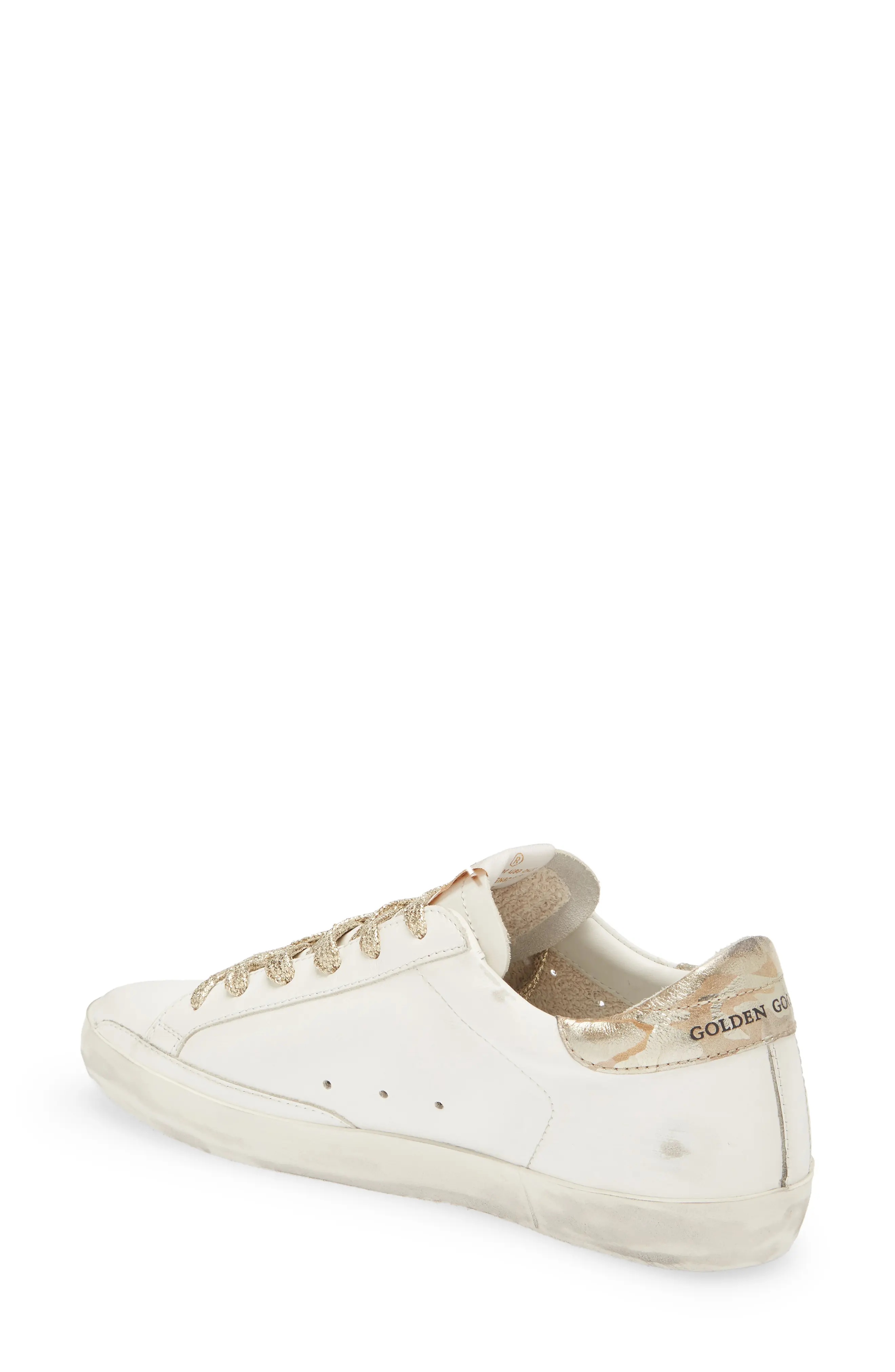 Super-Star Low Top Sneaker in White/Gold - 2