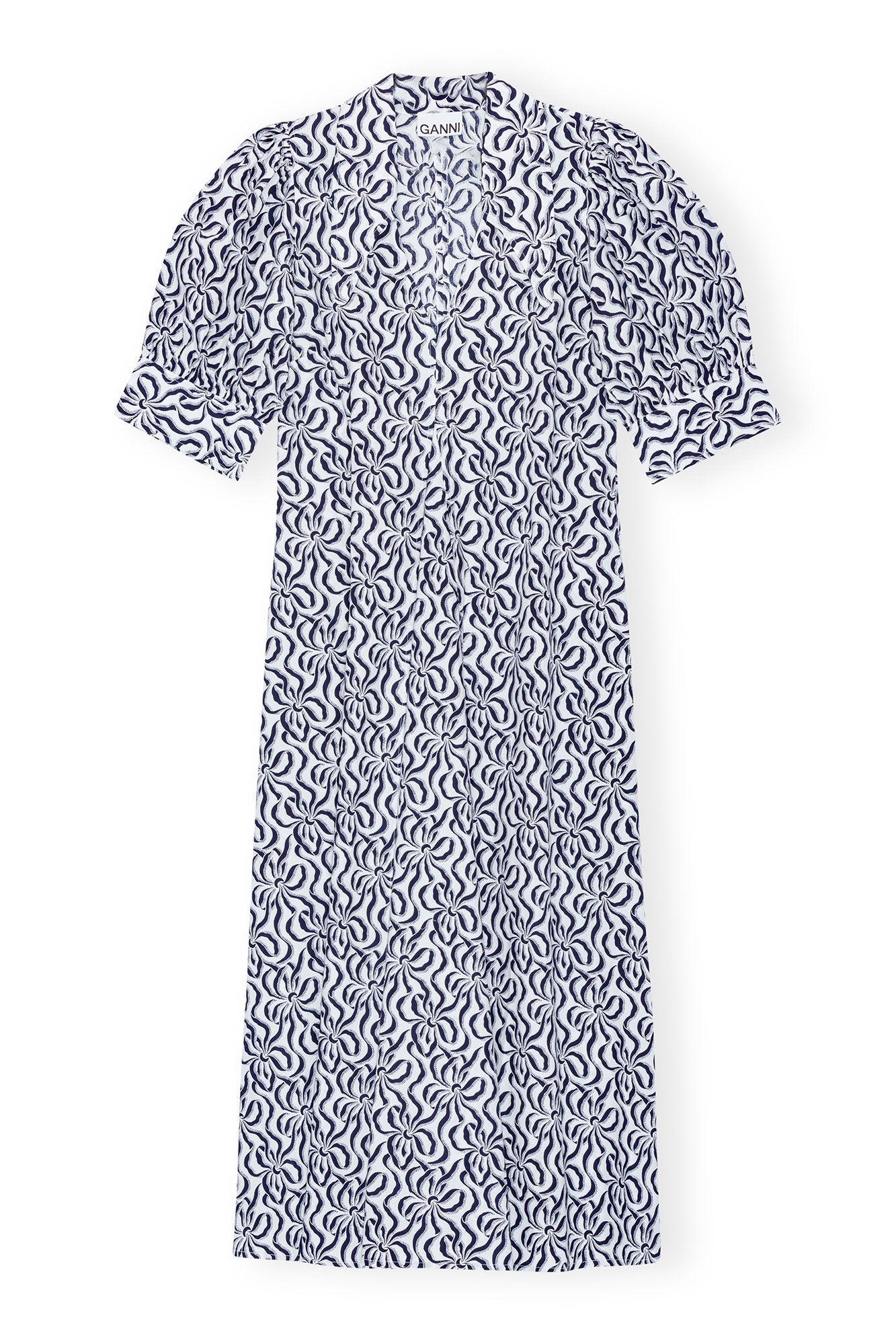 PRINTED COTTON POPLIN V-NECK LONG DRESS - 6