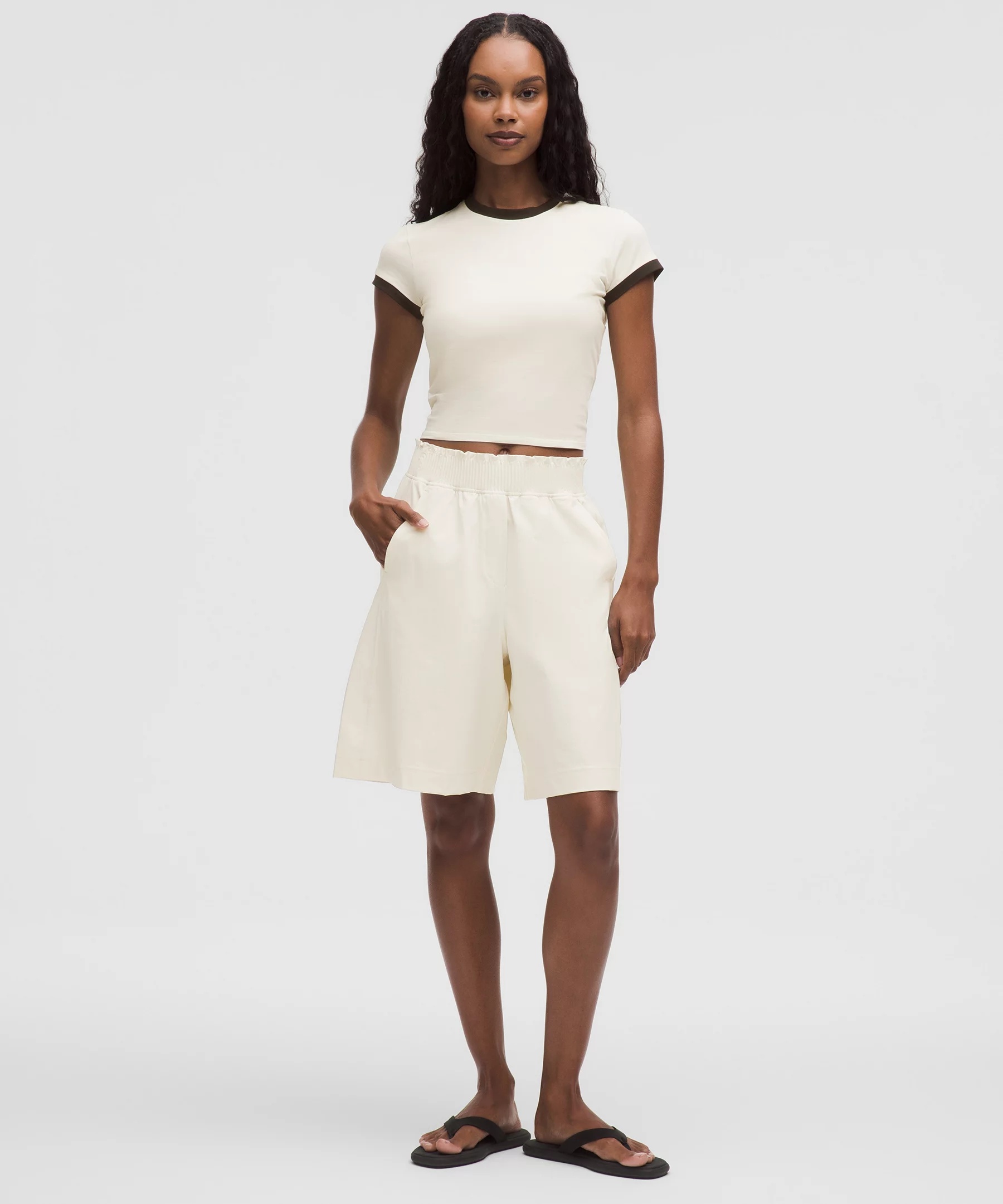 Stretch Woven Ruffle-Waist High-Rise Short 9" - 2