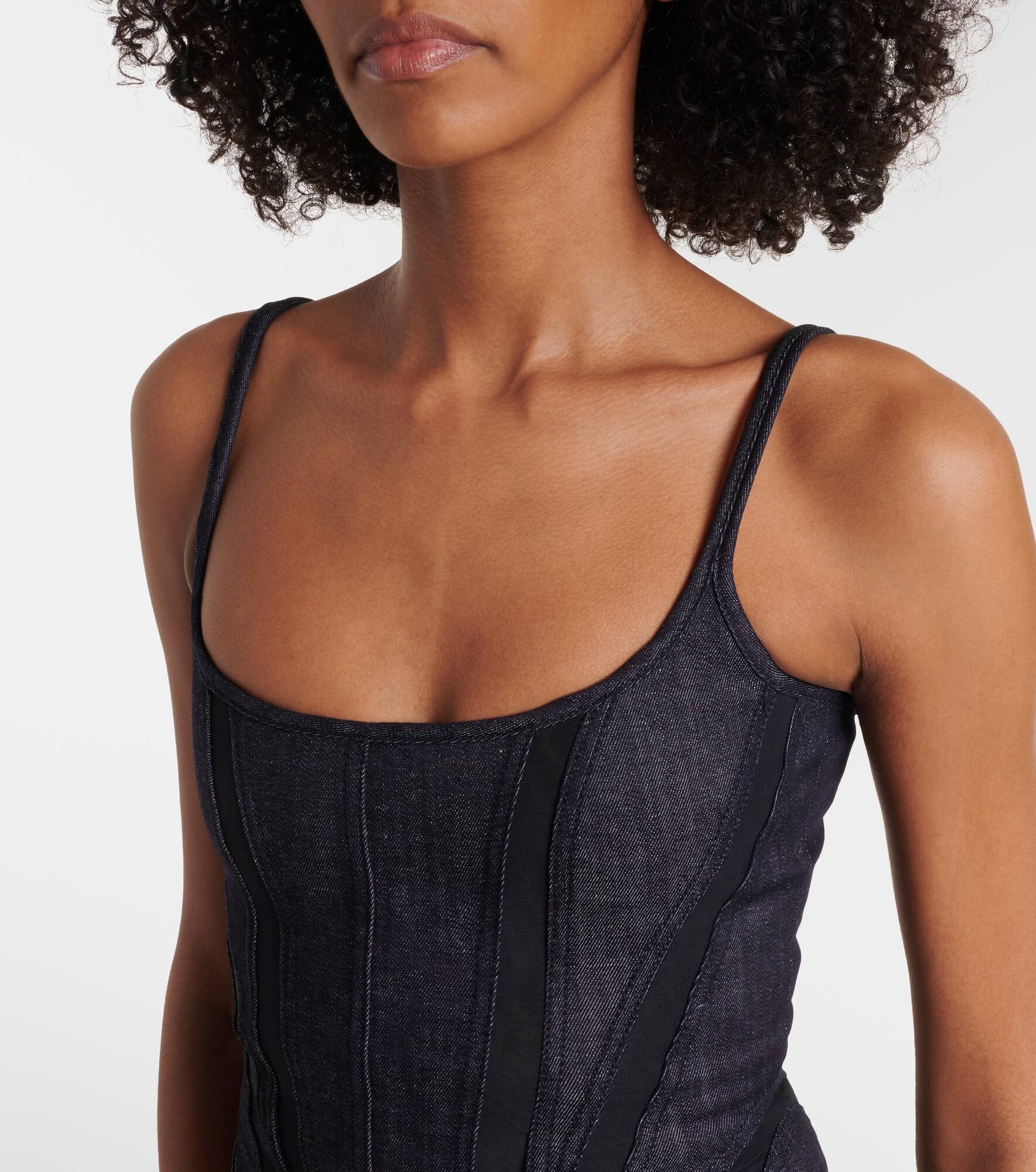 Paneled denim bustier dress - 4