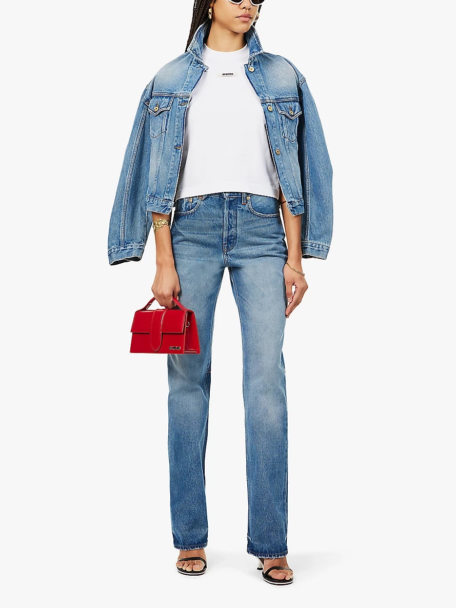 Faded-wash straight-leg mid-rise jeans - 2