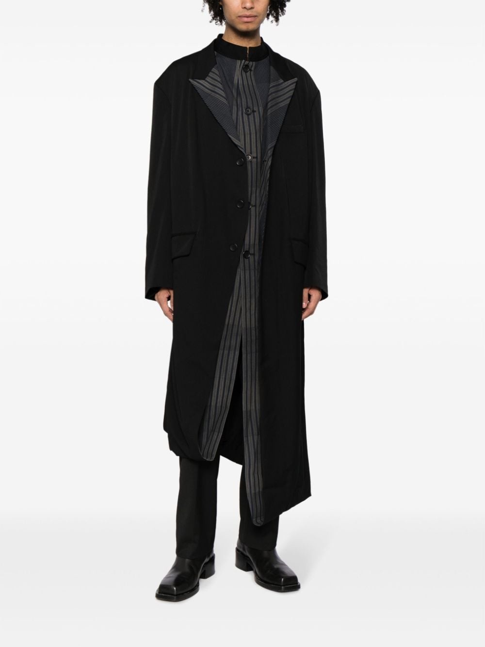 asymmetric striped-lining wool coat - 2