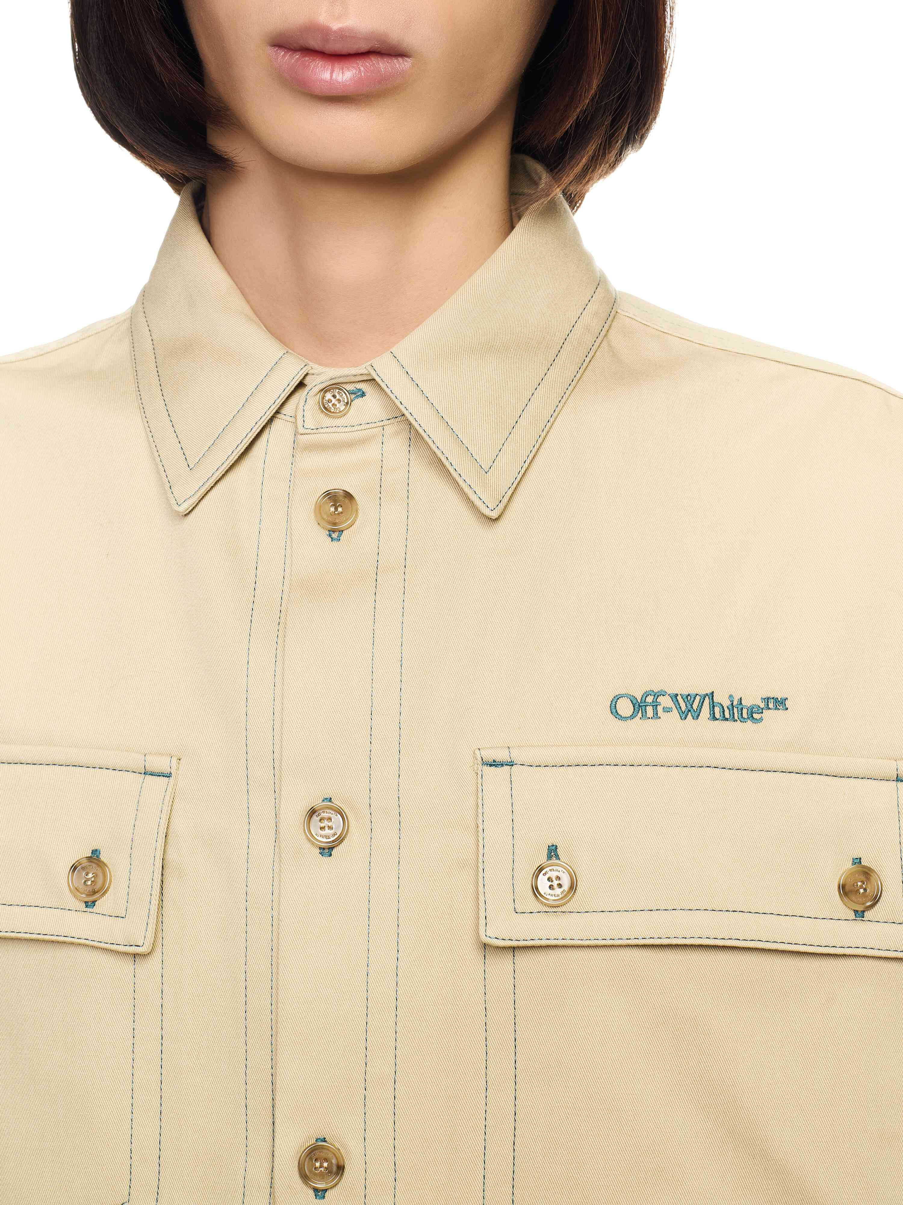 Beige Stitch Military Overshirt - 7