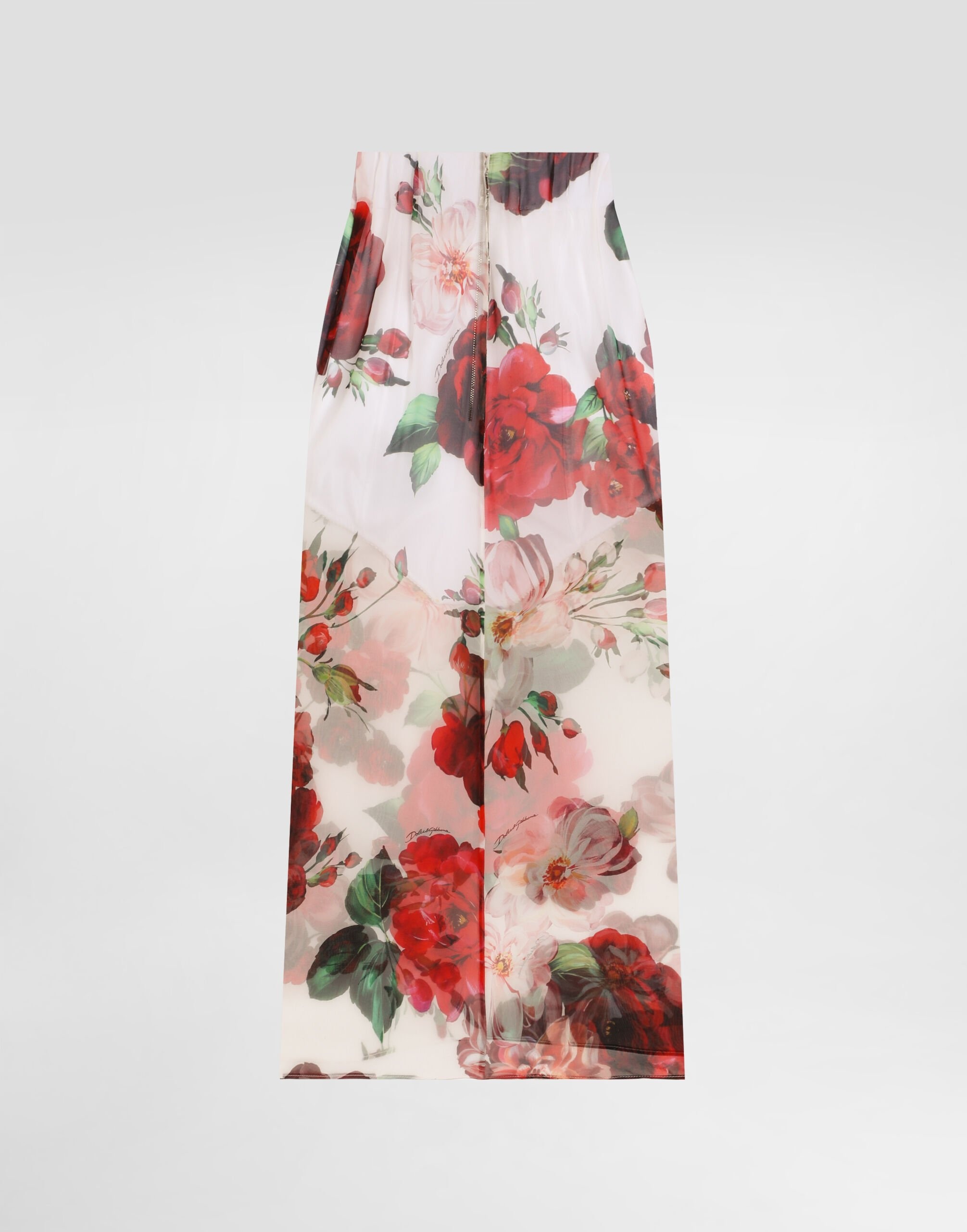 Rose-print chiffon calf-length skirt - 5