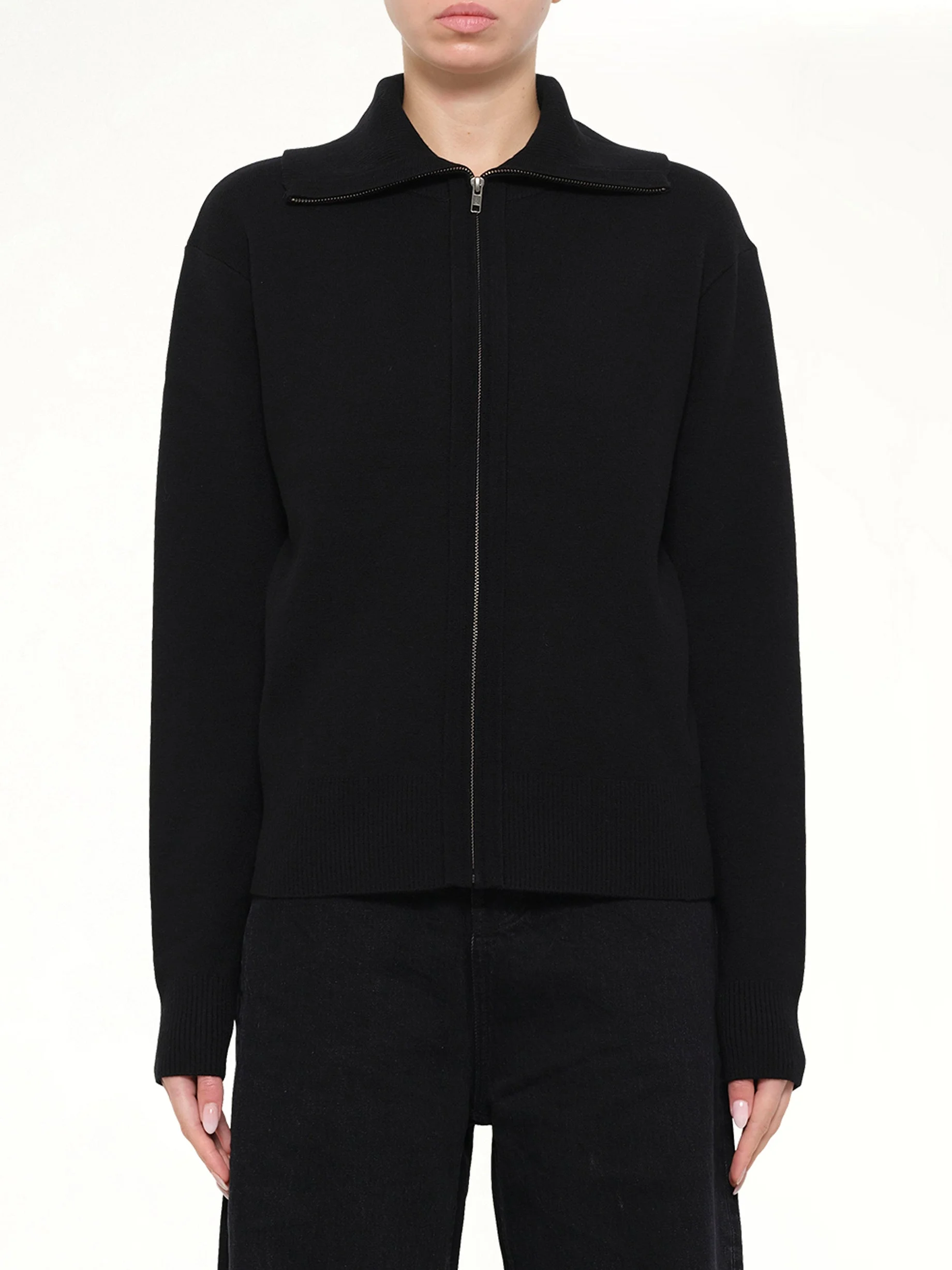 Knit Zip Up Jacket in Black - 1