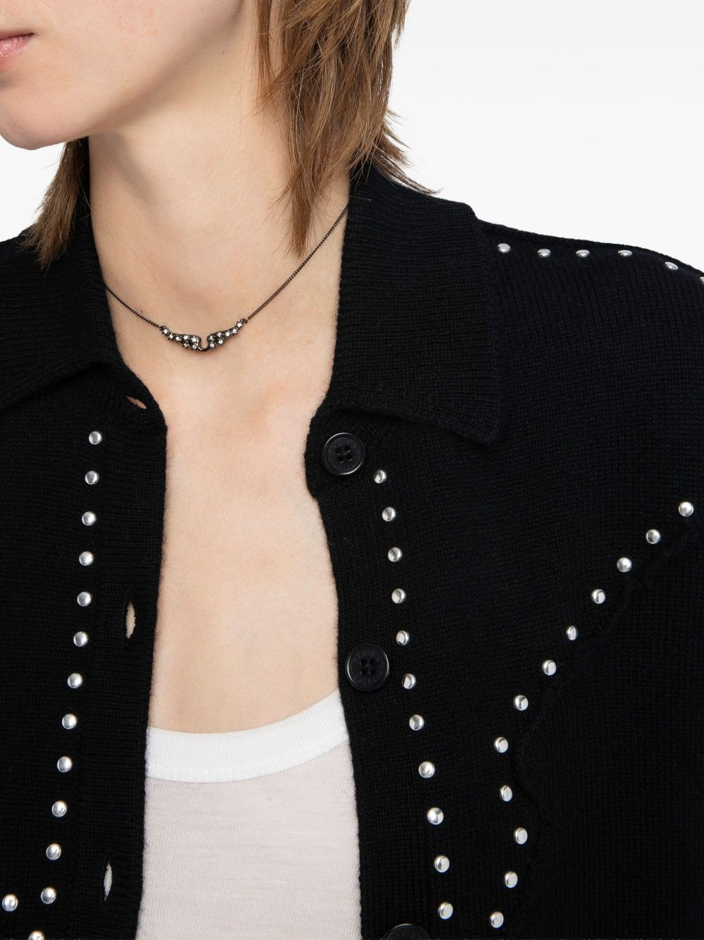 stud-embellished crew-neck cardigan - 5