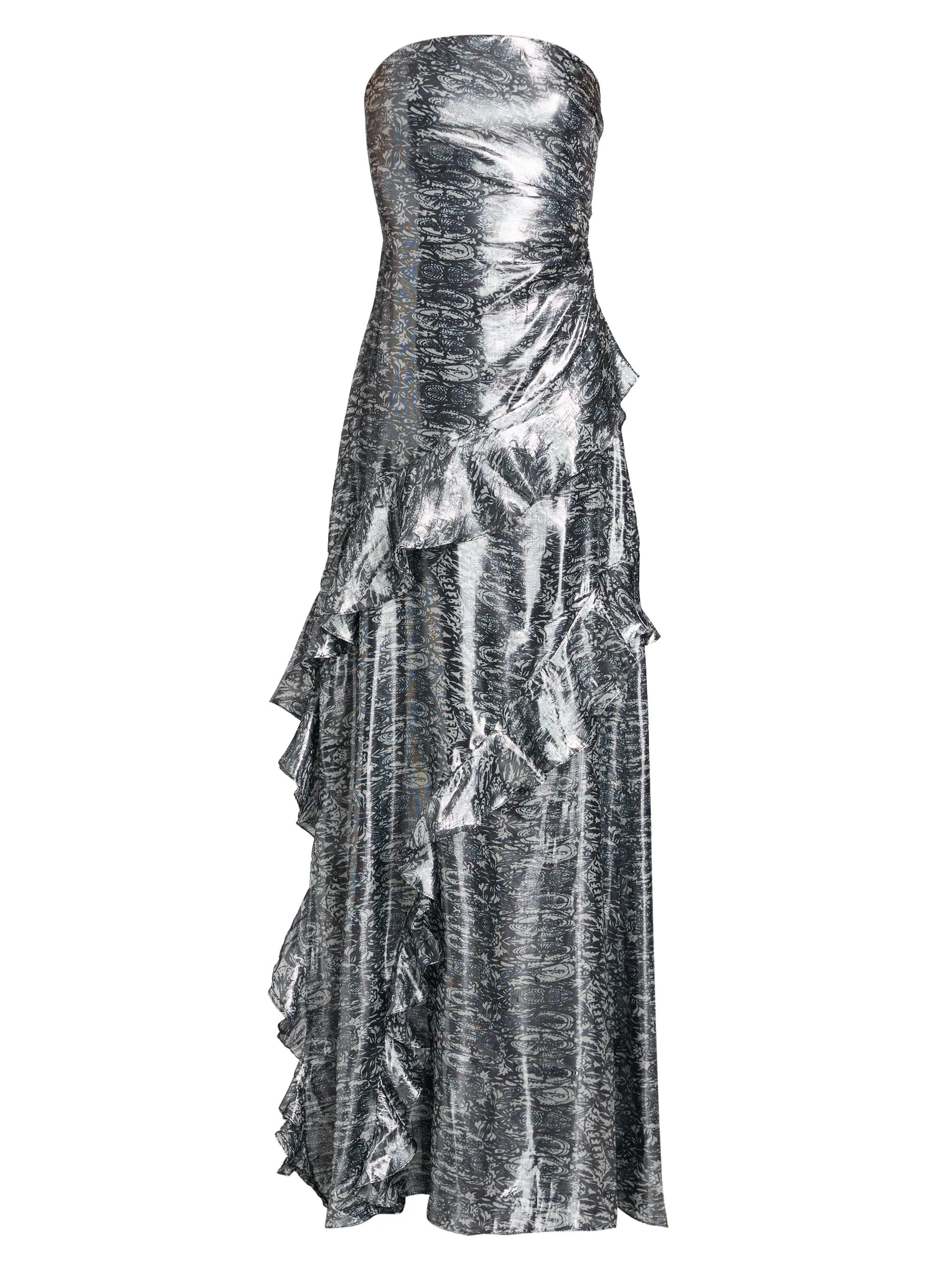 Women's Dominika Ruffled Metallic Jacquard Strapless Gown - Navy Lurex - 1