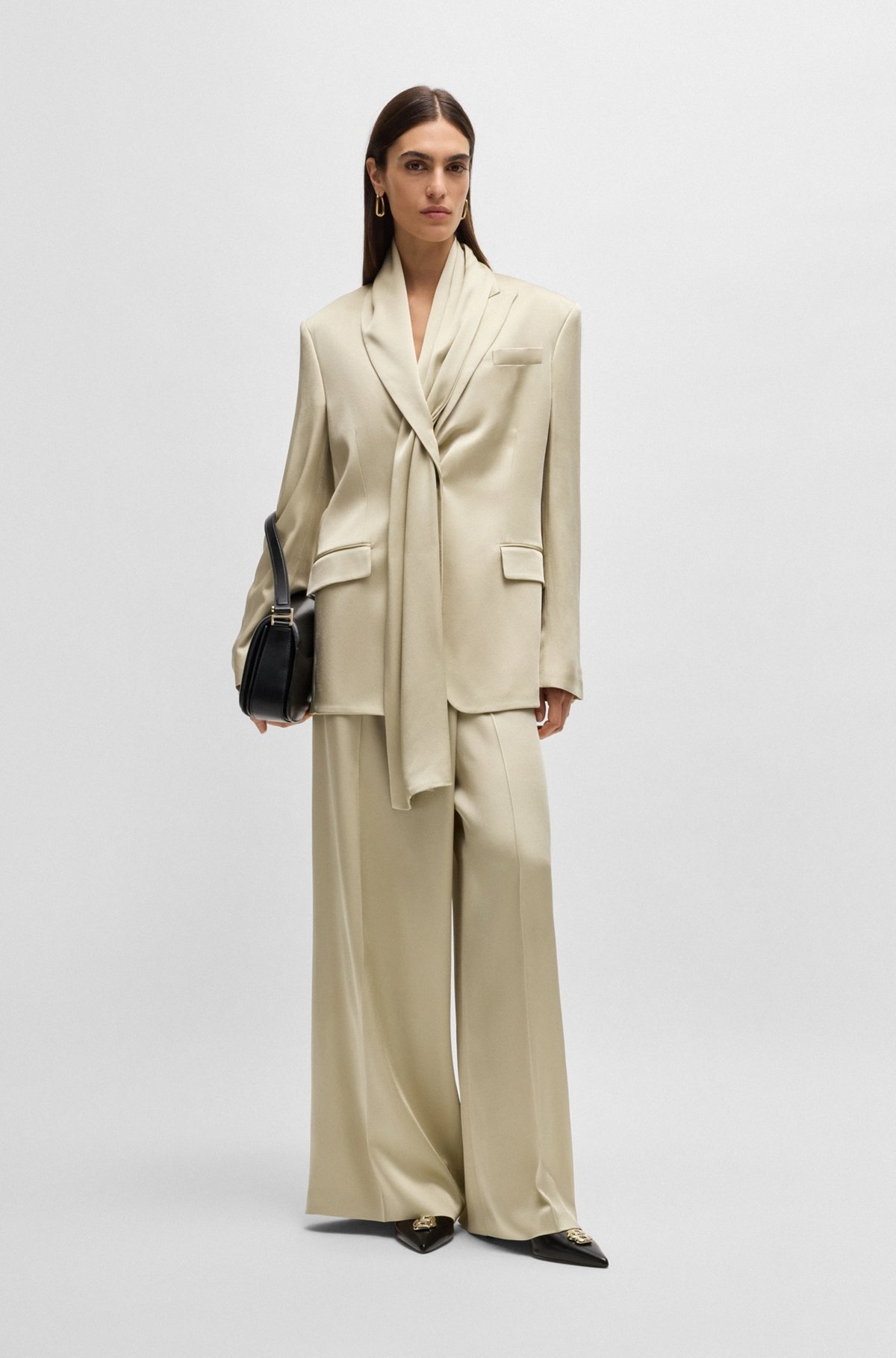 REGULAR-FIT JACKET IN SHINY FABRIC WITH SHAWL DETAIL - 3