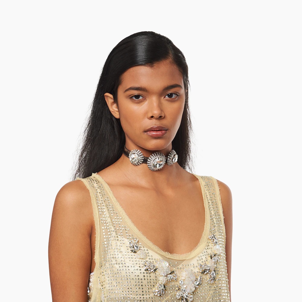 Nappa leather choker with crystals - 3