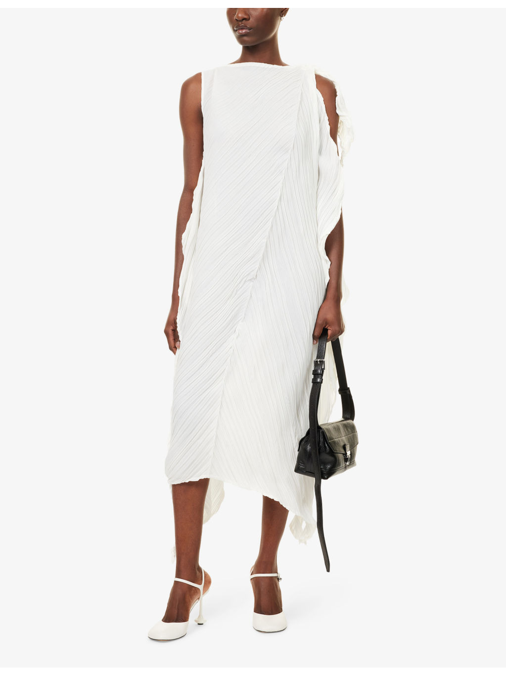 Wrinkled And Twisted Asymmetric Knitted Midi Dress - 2