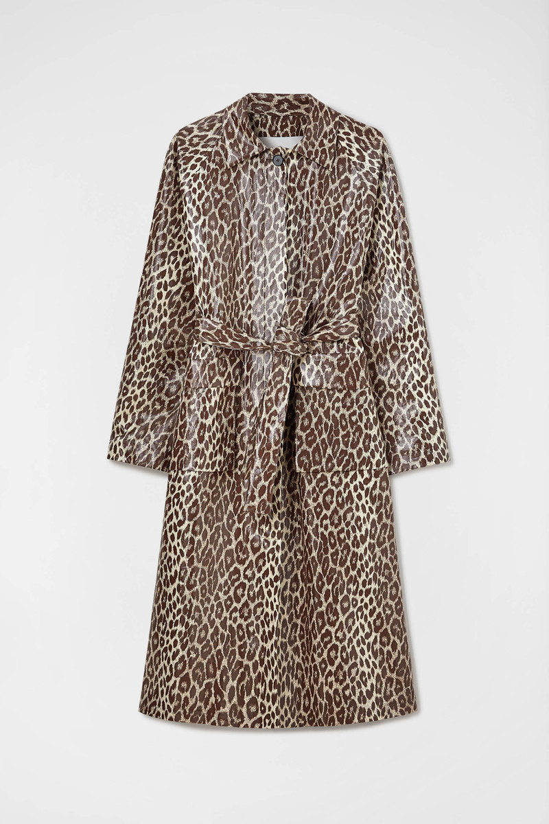 leopard-print belted coat - 1