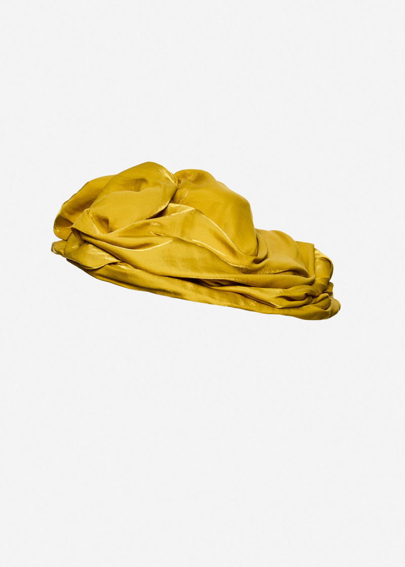 Oversized organza draped hat in gold 1