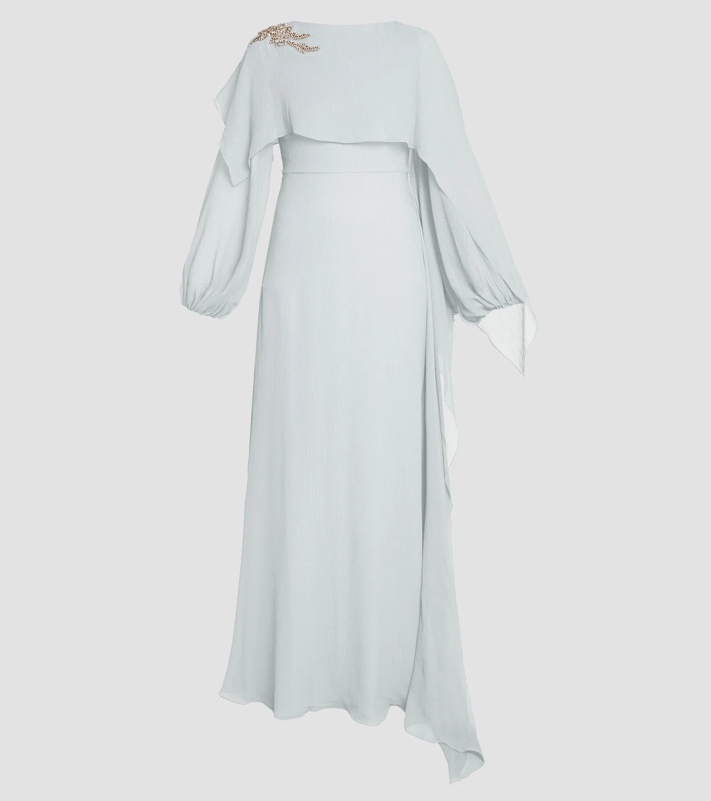 EMBELLISHED SILK CREPONNE LONG SLEEVE GOWN - 1