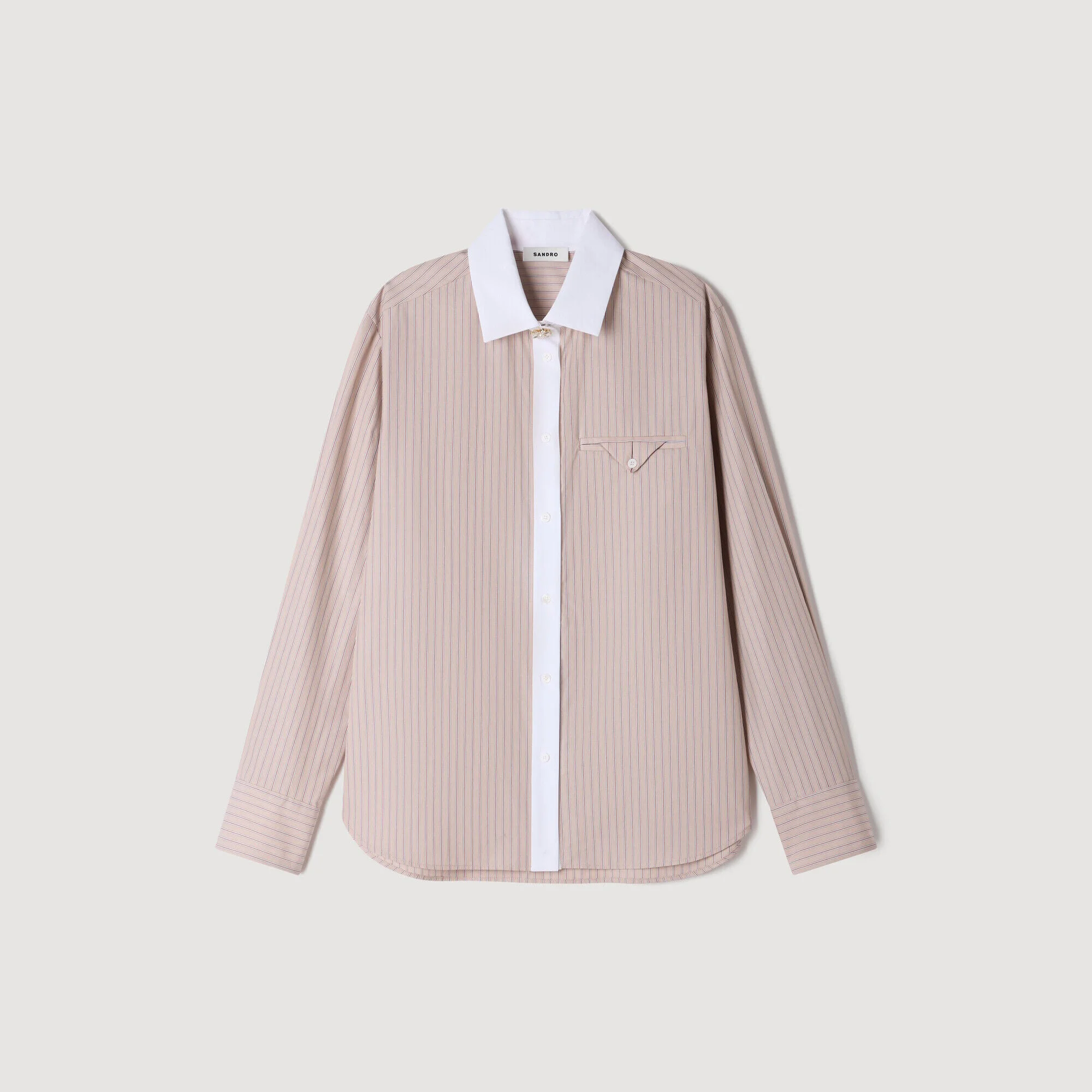 STRIPED SHIRT WITH CONTRAST COLLAR - 1