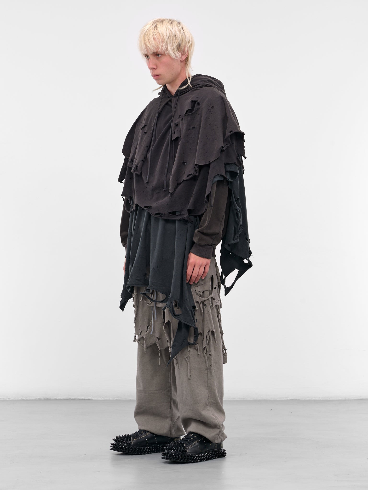 Black Distressed Layering Hoodie - 2