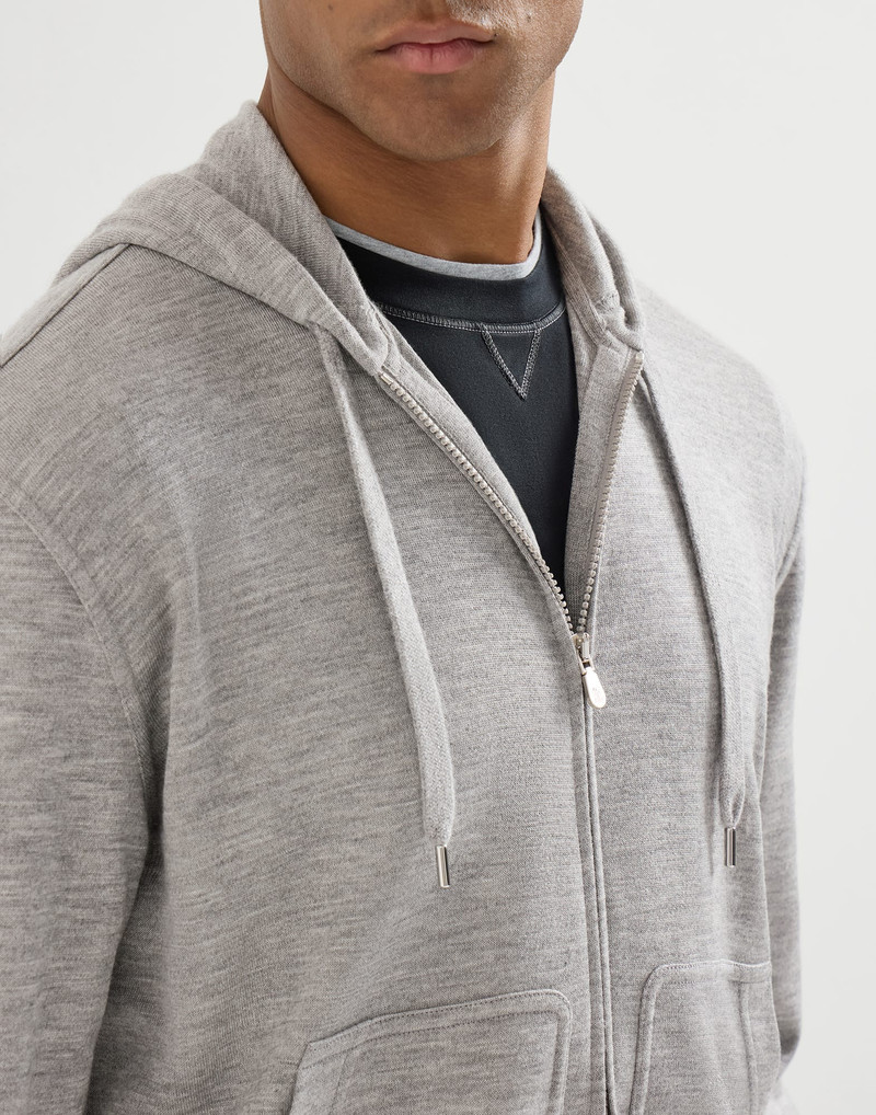 Cashmere and silk French terry hooded sweatshirt with zipper 4