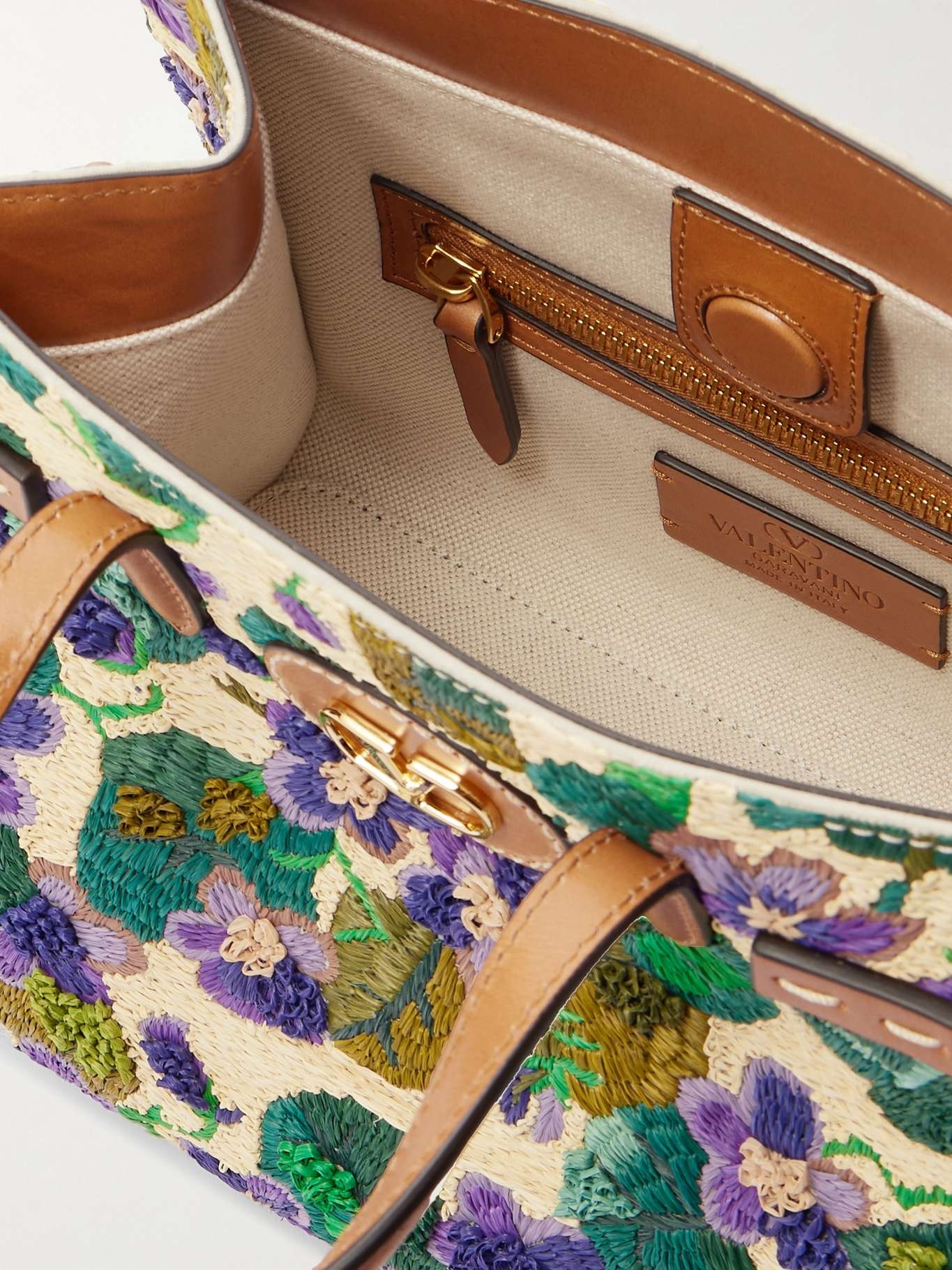 Antibes leather-trimmed raffia tote Multi - 5