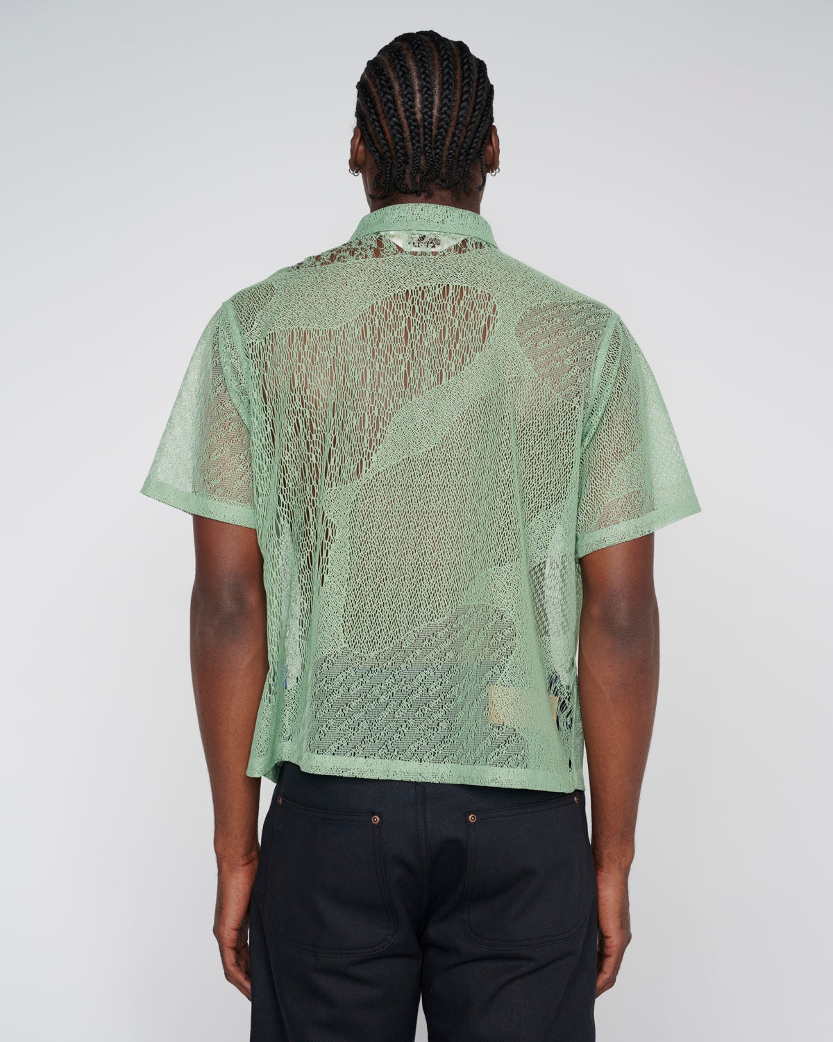 Engineered Mesh Short Sleeve Button Up - Green - 5