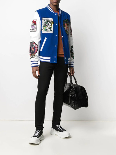 PHILIPP PLEIN embroidered leather bomber jacket outlook