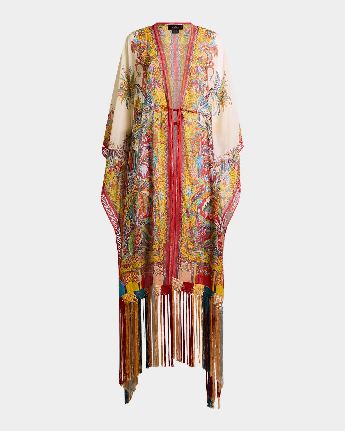 Multicolor Fringe-Trim Kaftan Coverup - 1