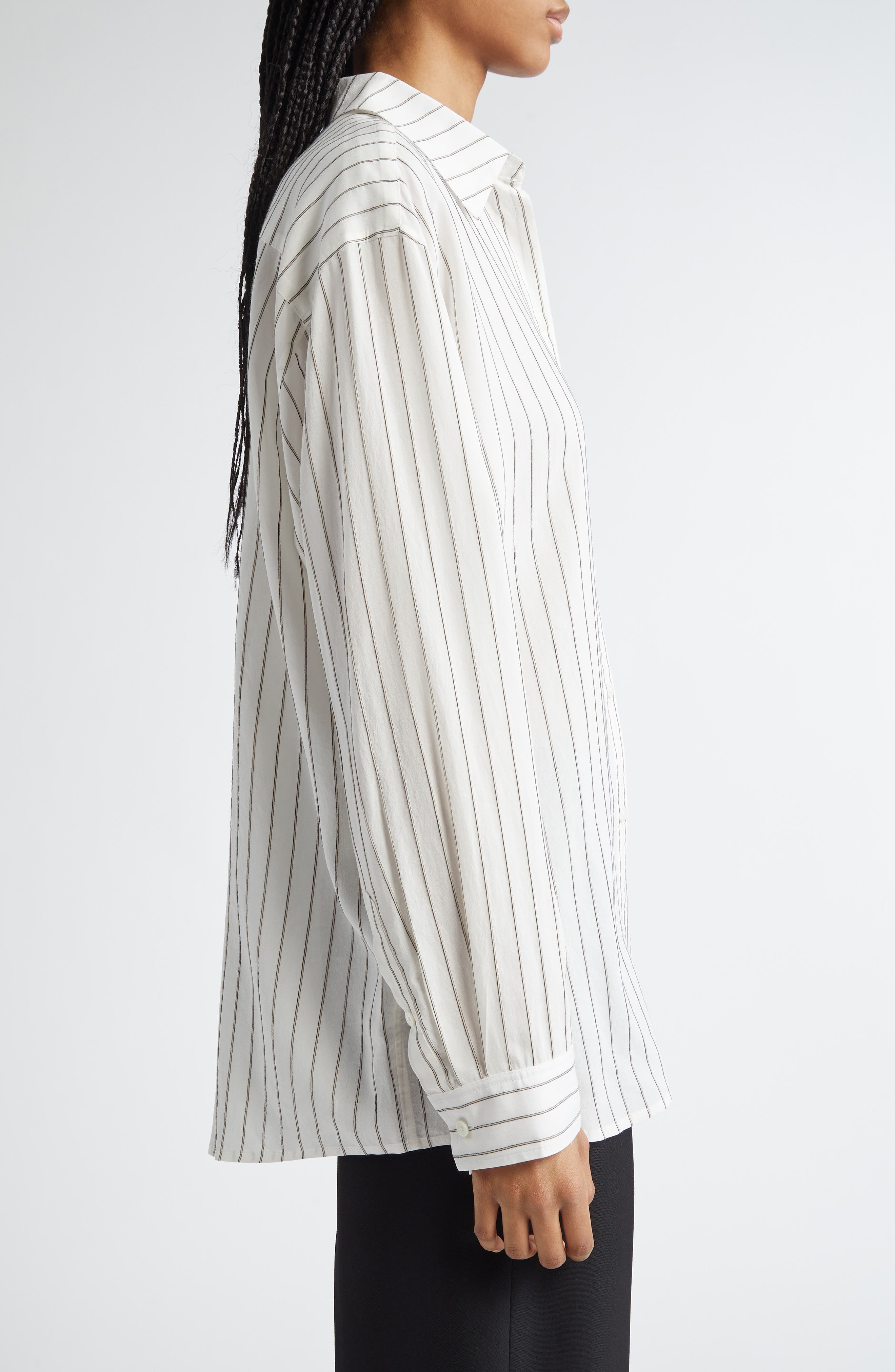 TOTEME Classic Stripe Button-Up Shirt in White/Oyster Stripe at Nordstrom - 4