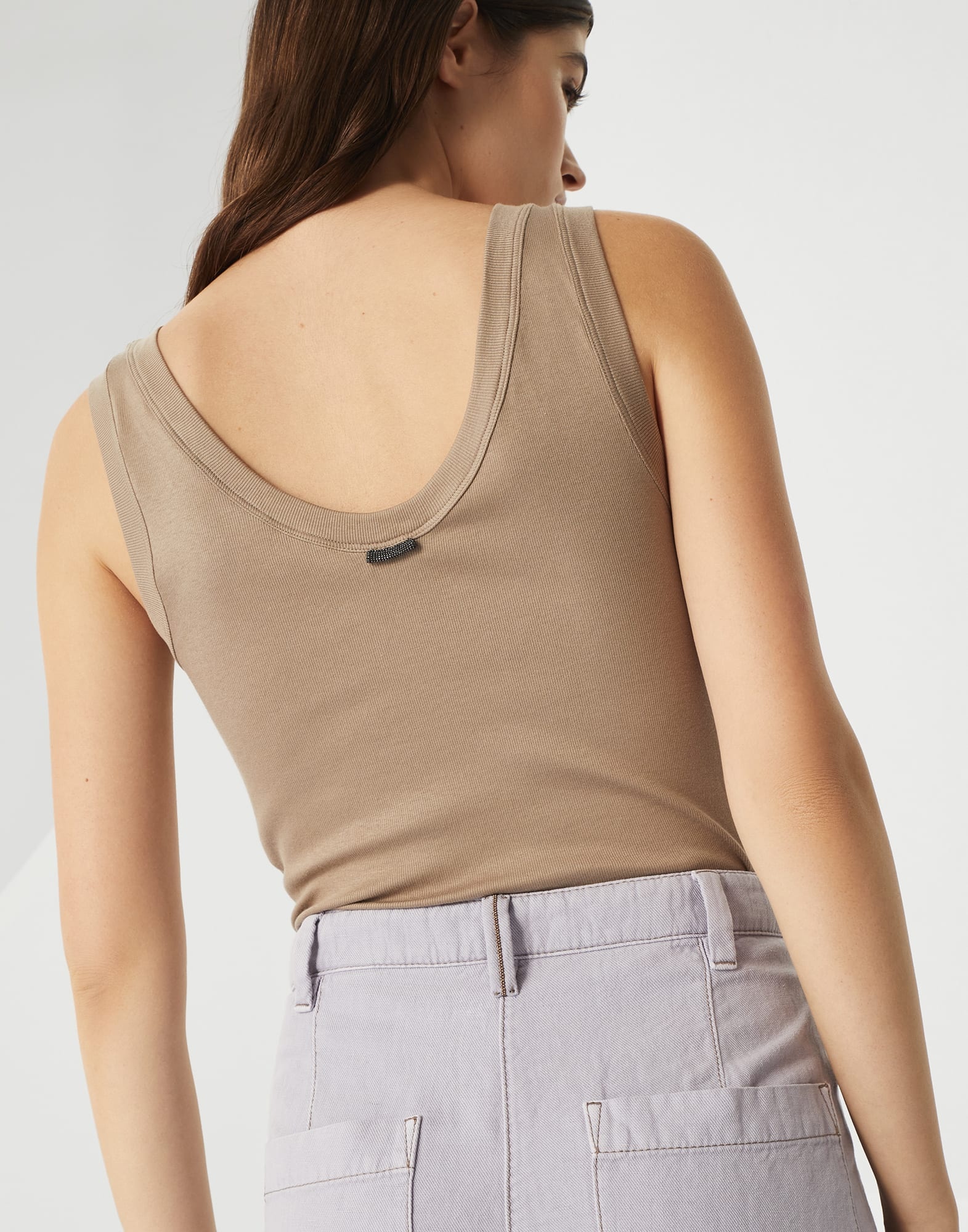 Garment-dyed cotton and linen cover smart wide trousers with monili - 3