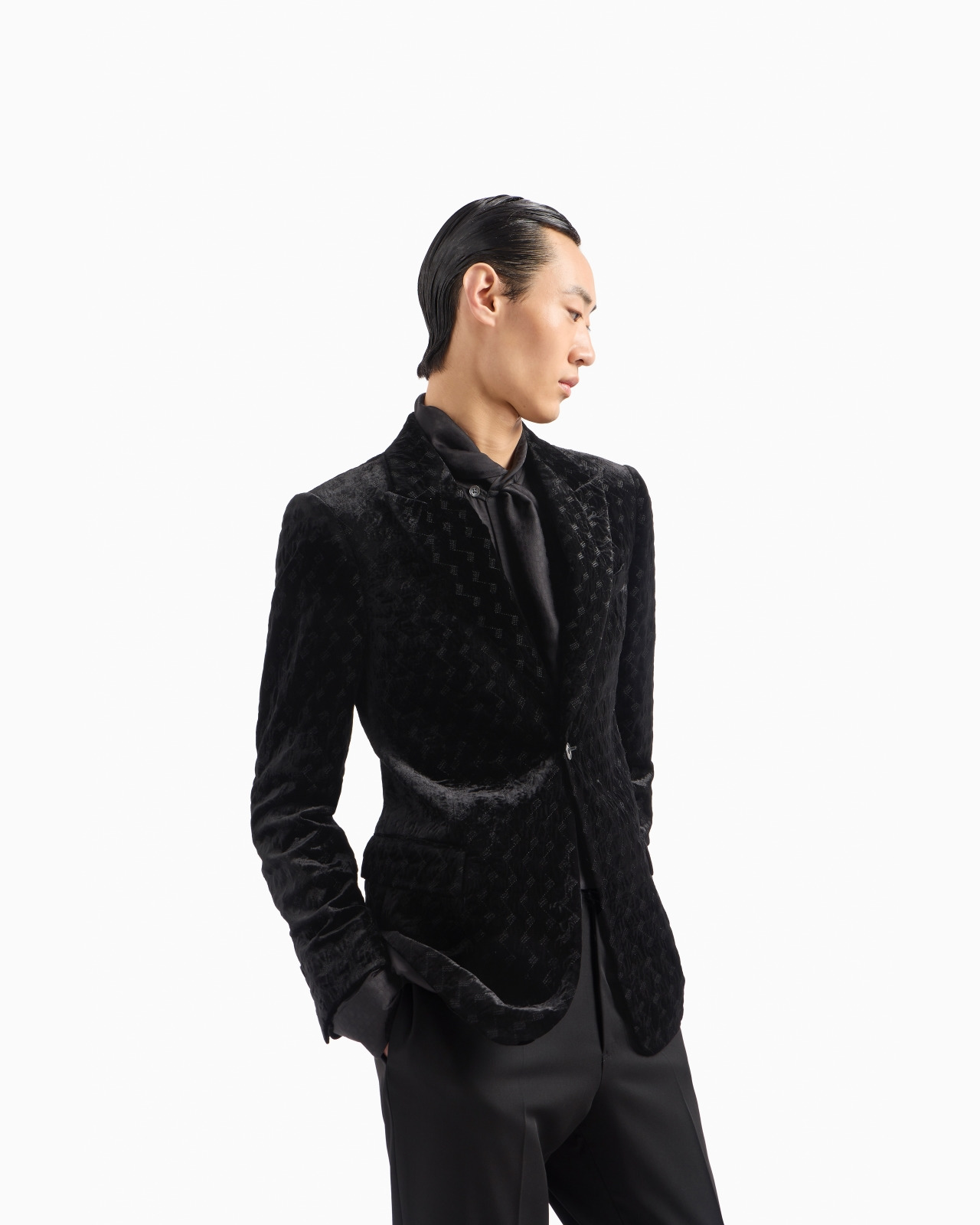 SHIRT WITH FOULARD COLLAR IN LIGHTWEIGHT, JACQUARD-PATTERN VISCOSE - 6