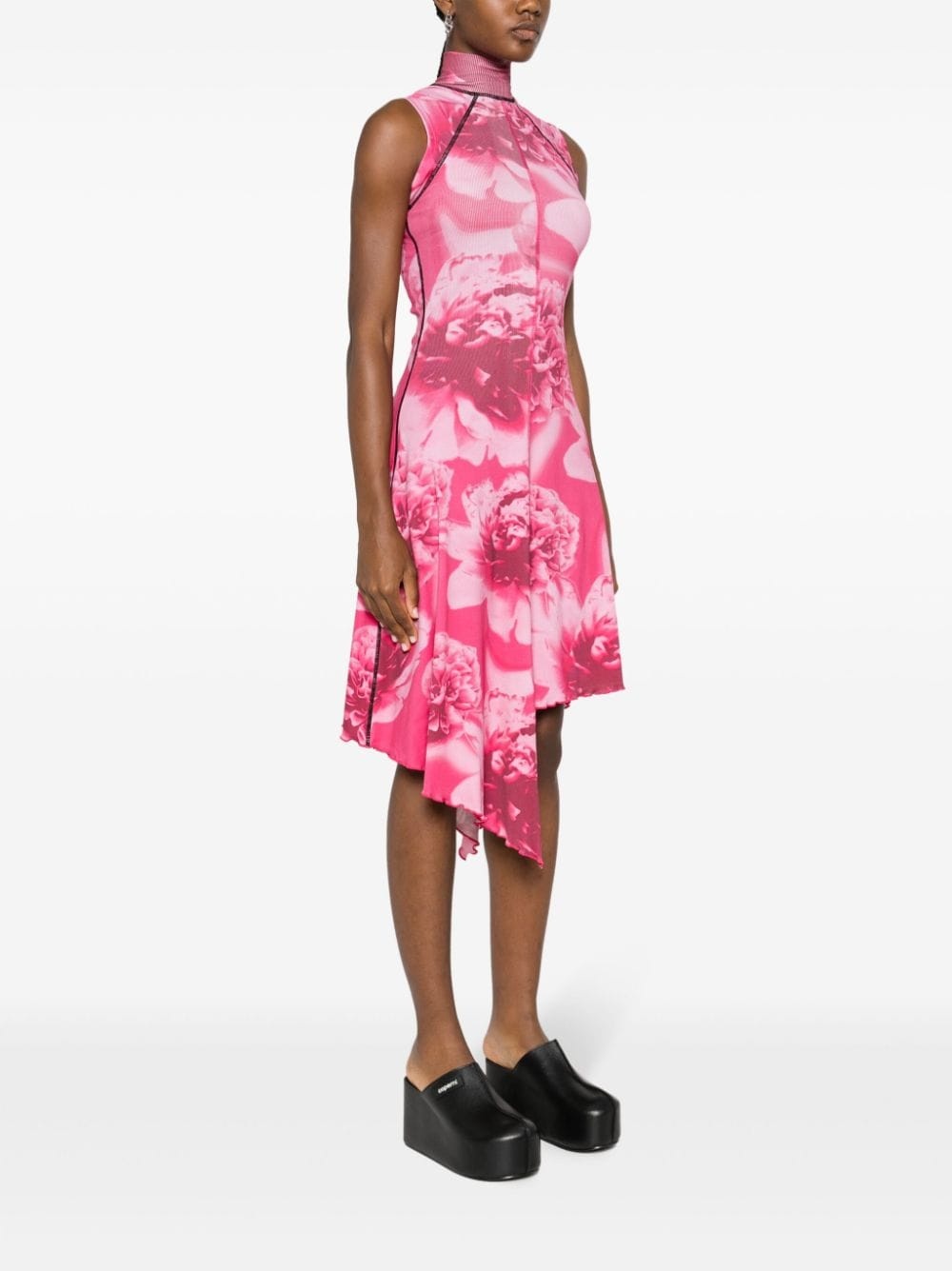 asymmetric floral-print midi dress - 3