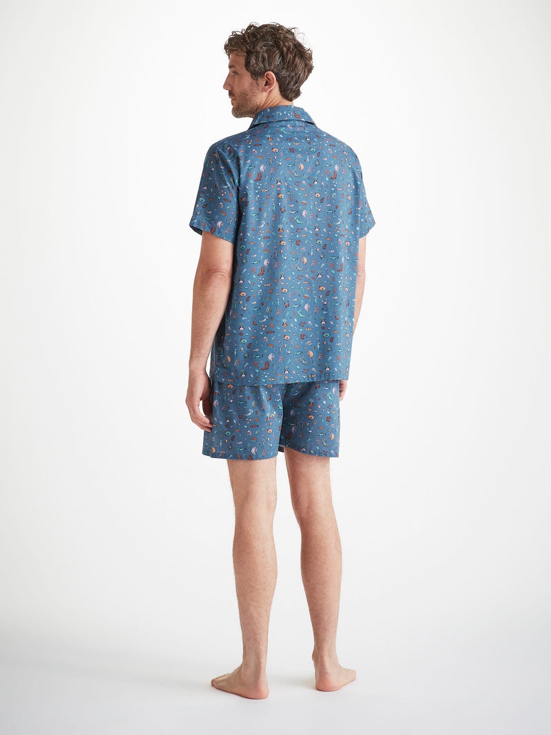 Men's Short Pajamas Cotton Batiste Blue Sea Friends Print - 4