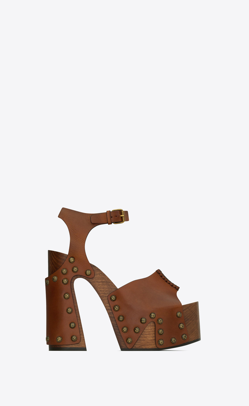 joan platform sandals in smooth leather and wood - 1