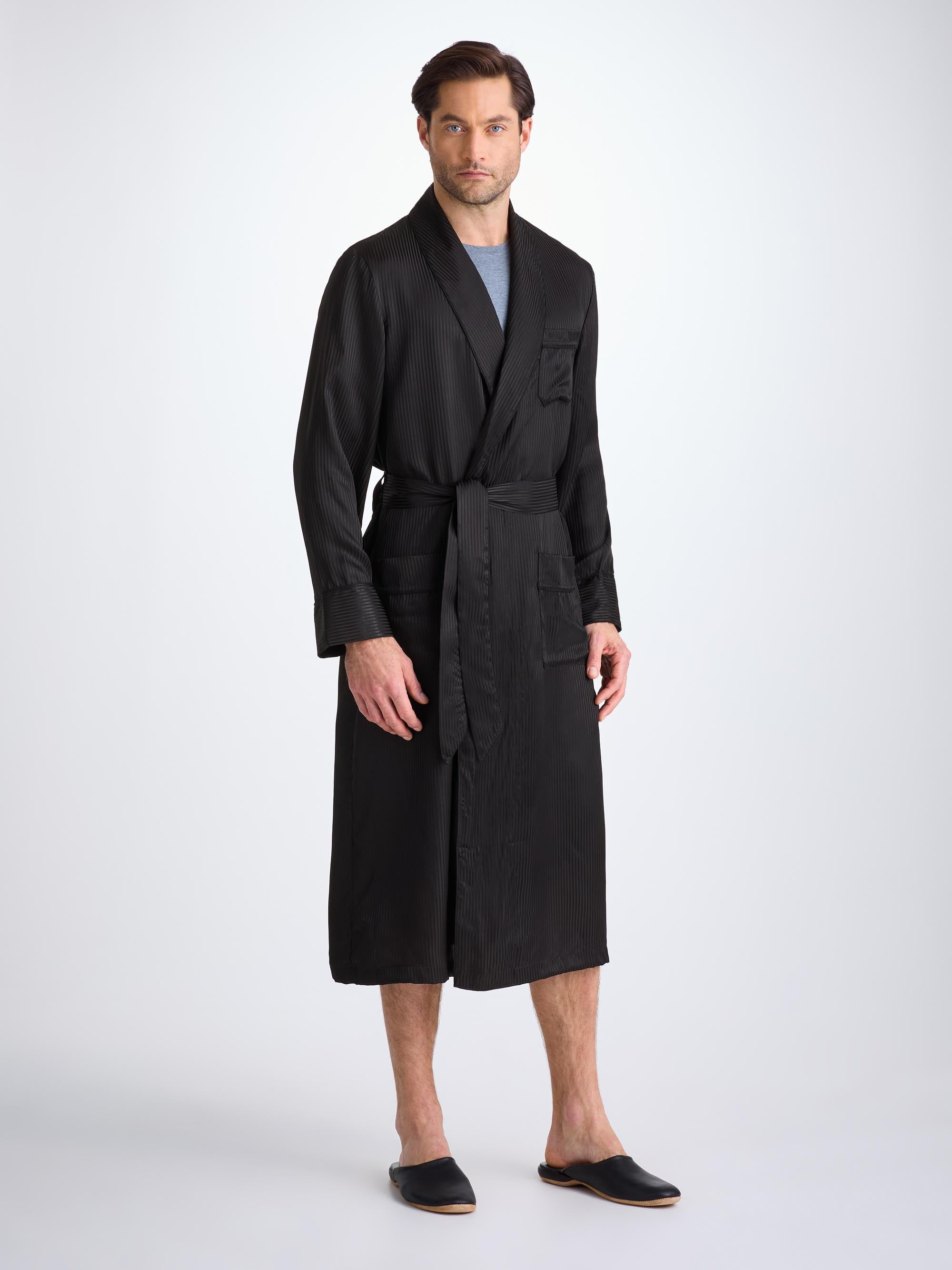 Men's Dressing Gown Woburn 8 Silk Satin Black - 3
