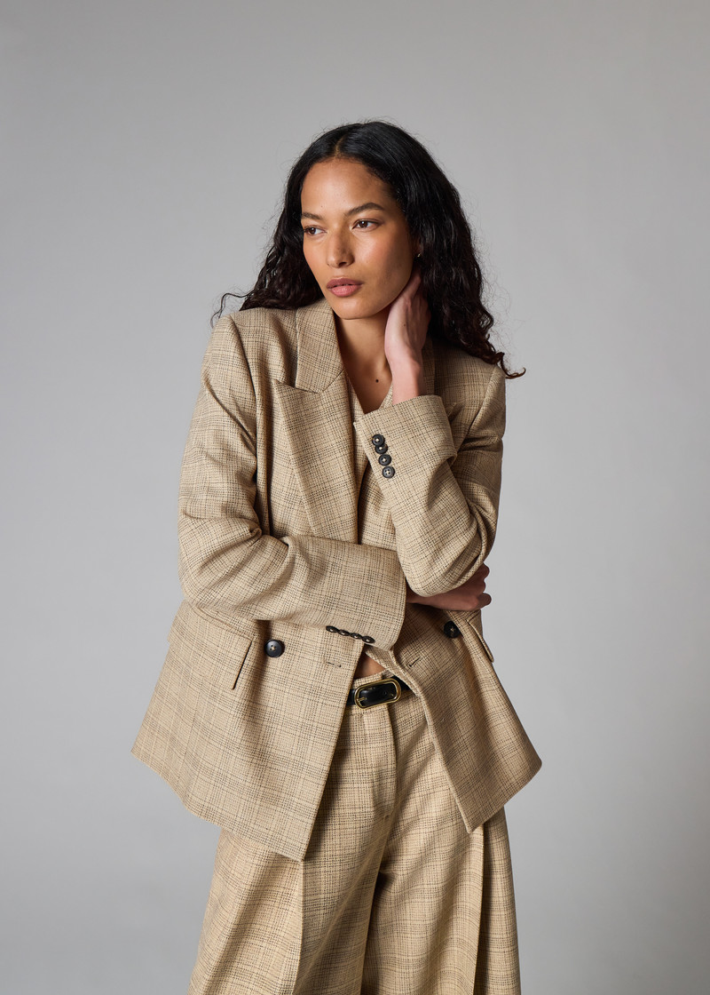 Women's Stone Check Double-Breasted Blazer 5