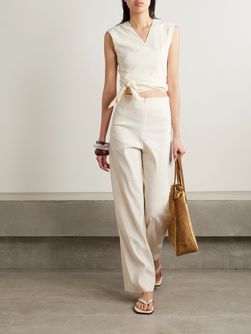cortana Asa linen-blend crepe straight-leg pants Ivory outlook