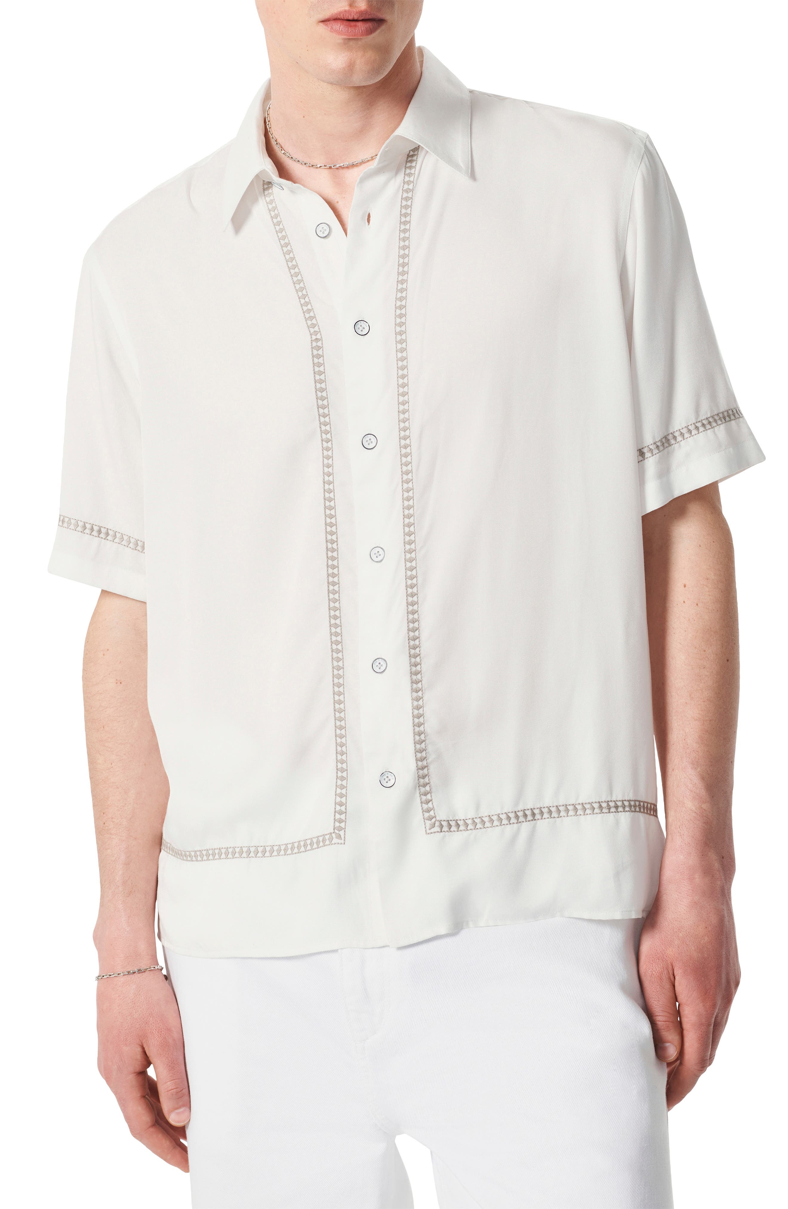 rag & bone Dalton Embroidered Short Sleeve Button-Up Shirt in White at Nordstrom - 1