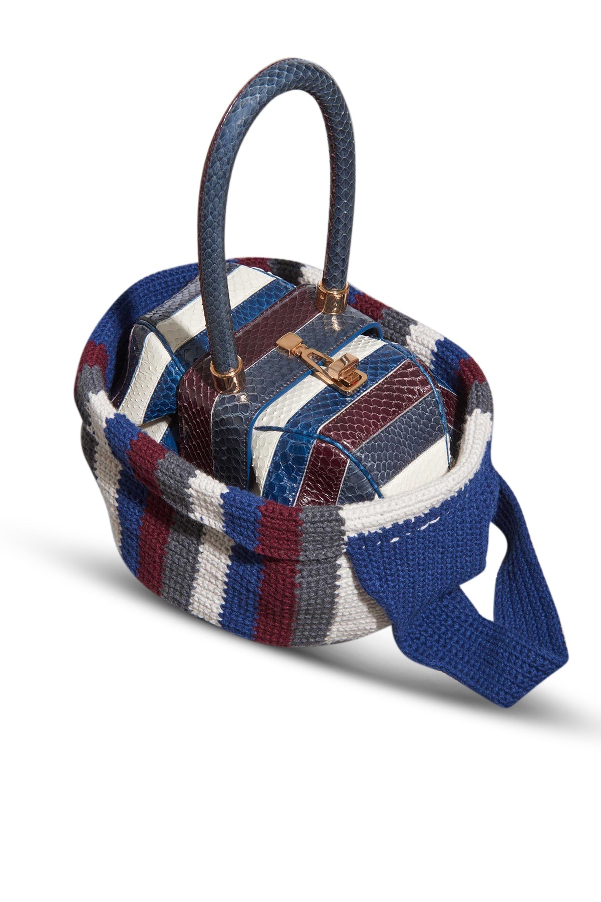 Crossover Knit Bag in Blue, Bordeaux & Grey Cashmere - 3