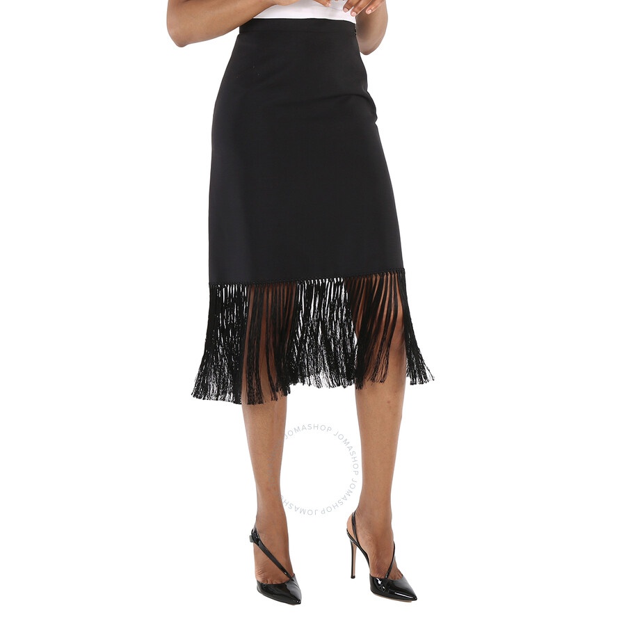 Burberry Black Mohair Wool A-line Fringed Skirt - 4