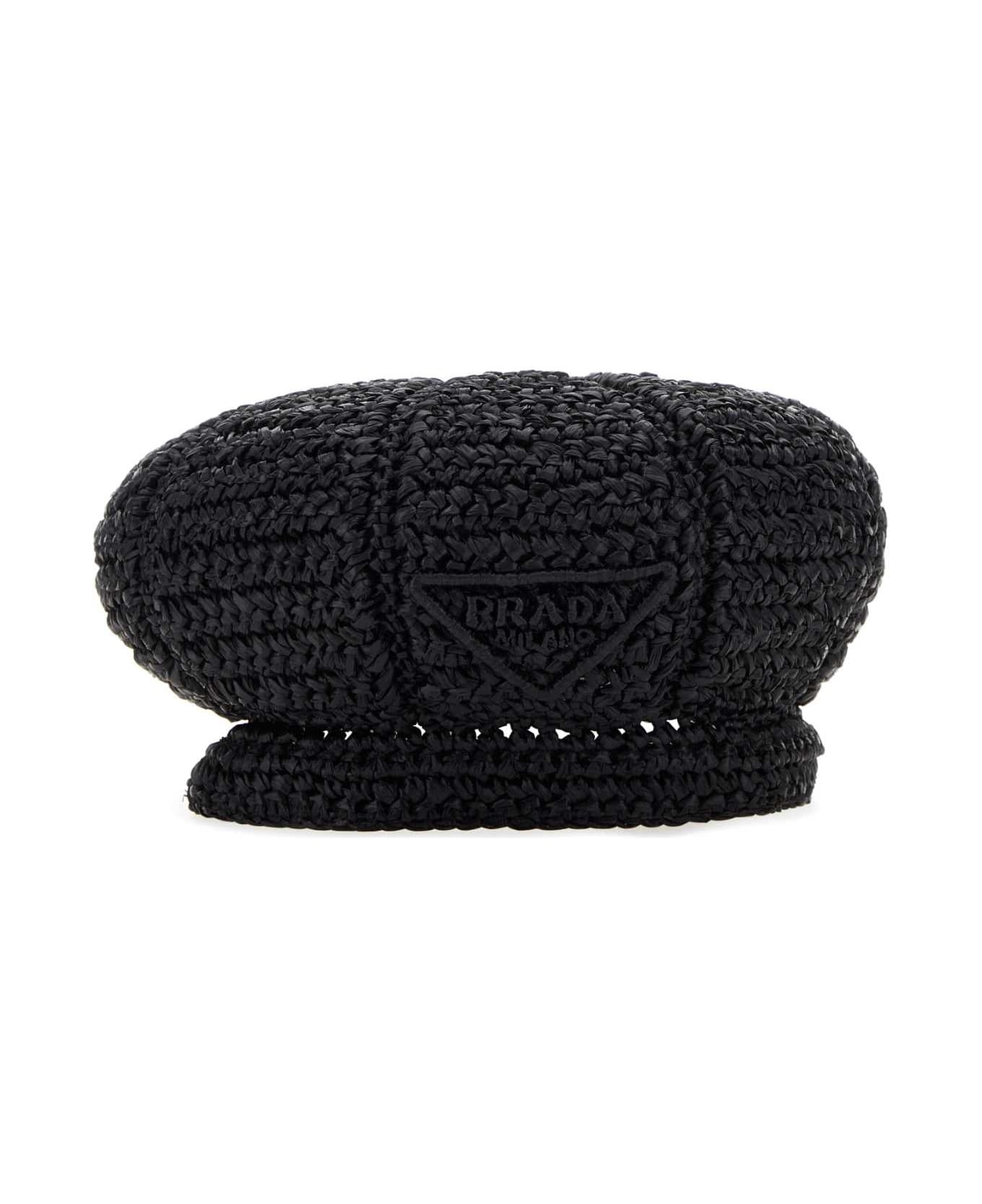 Black Rafia Baker Boy Hat - 2