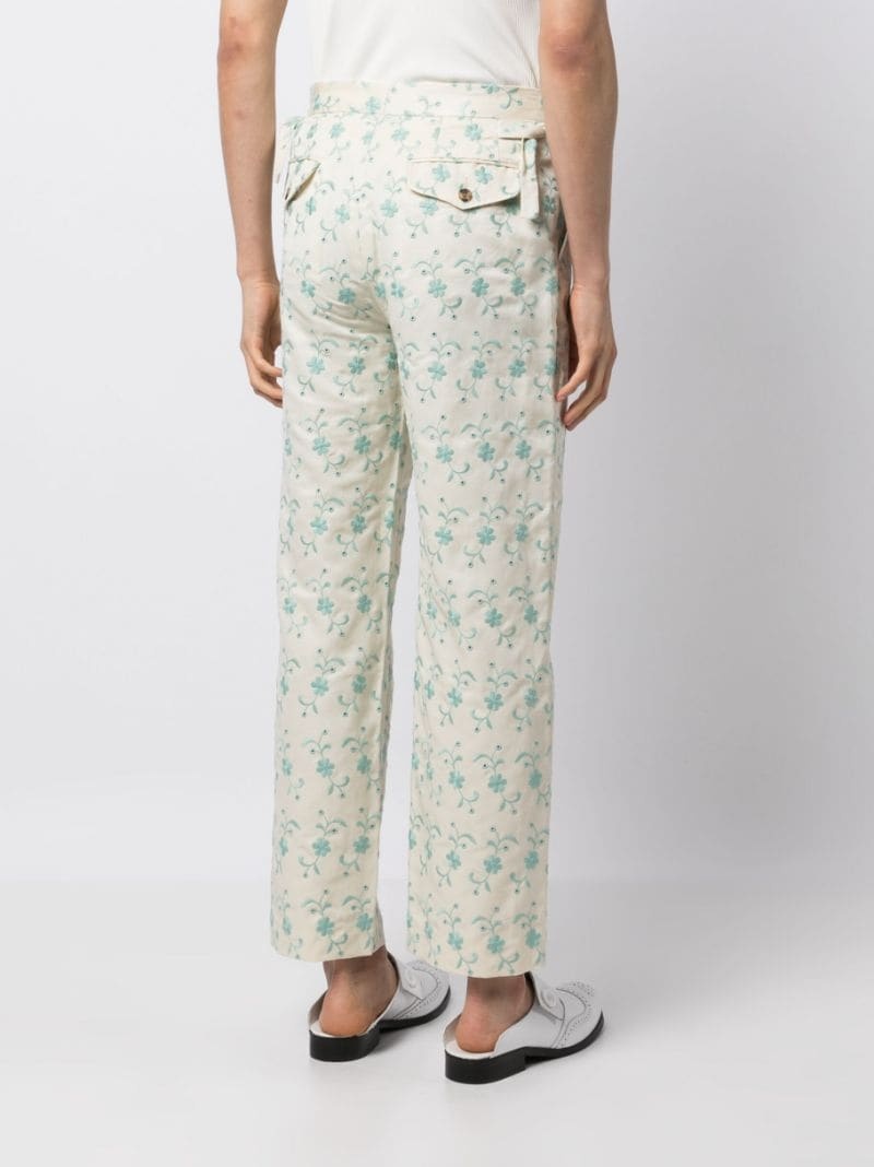 floral-embroidery straight-leg trousers - 4