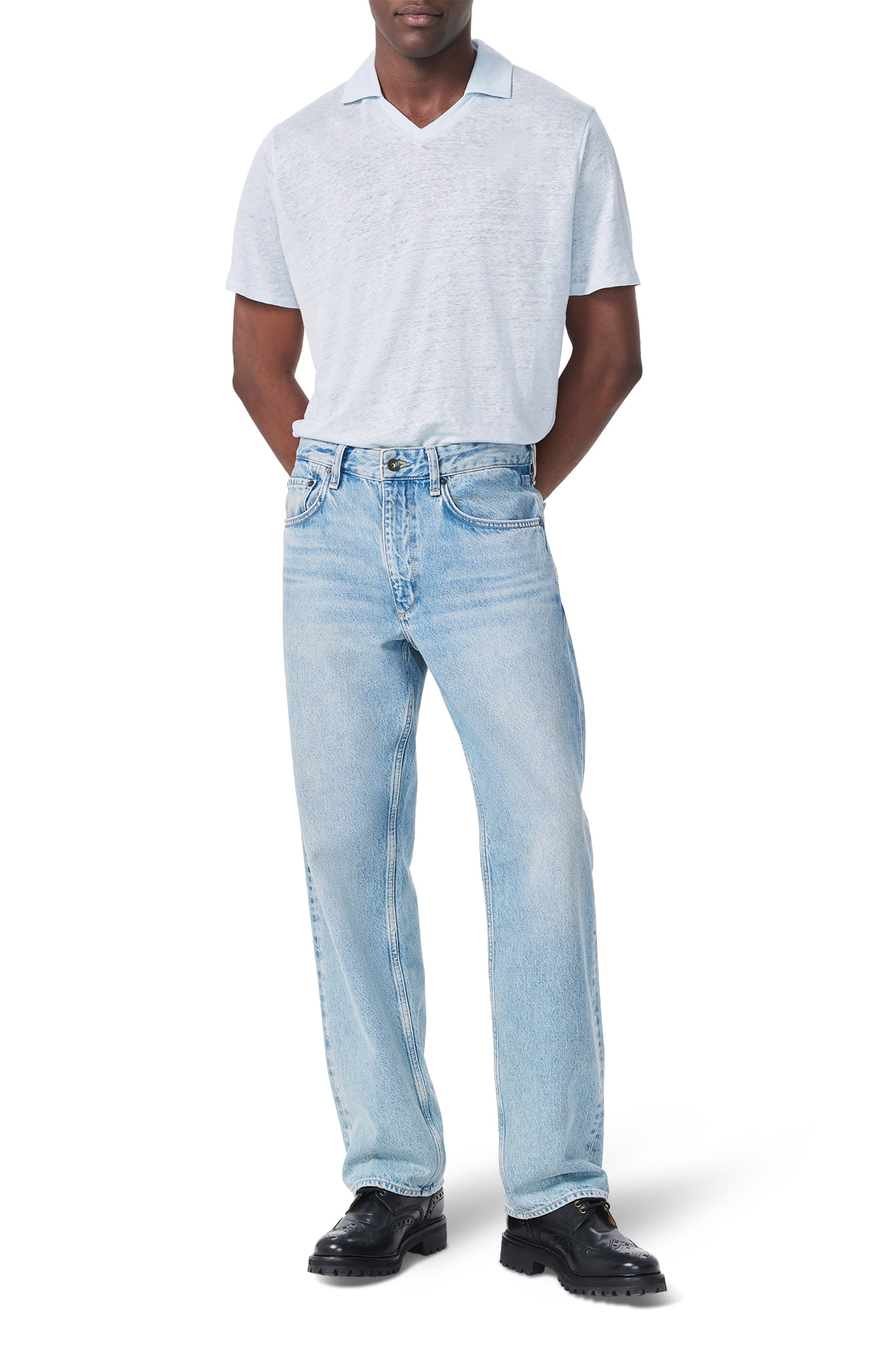 rag & bone Johnny Collar Linen Polo in Arctic at Nordstrom - 5