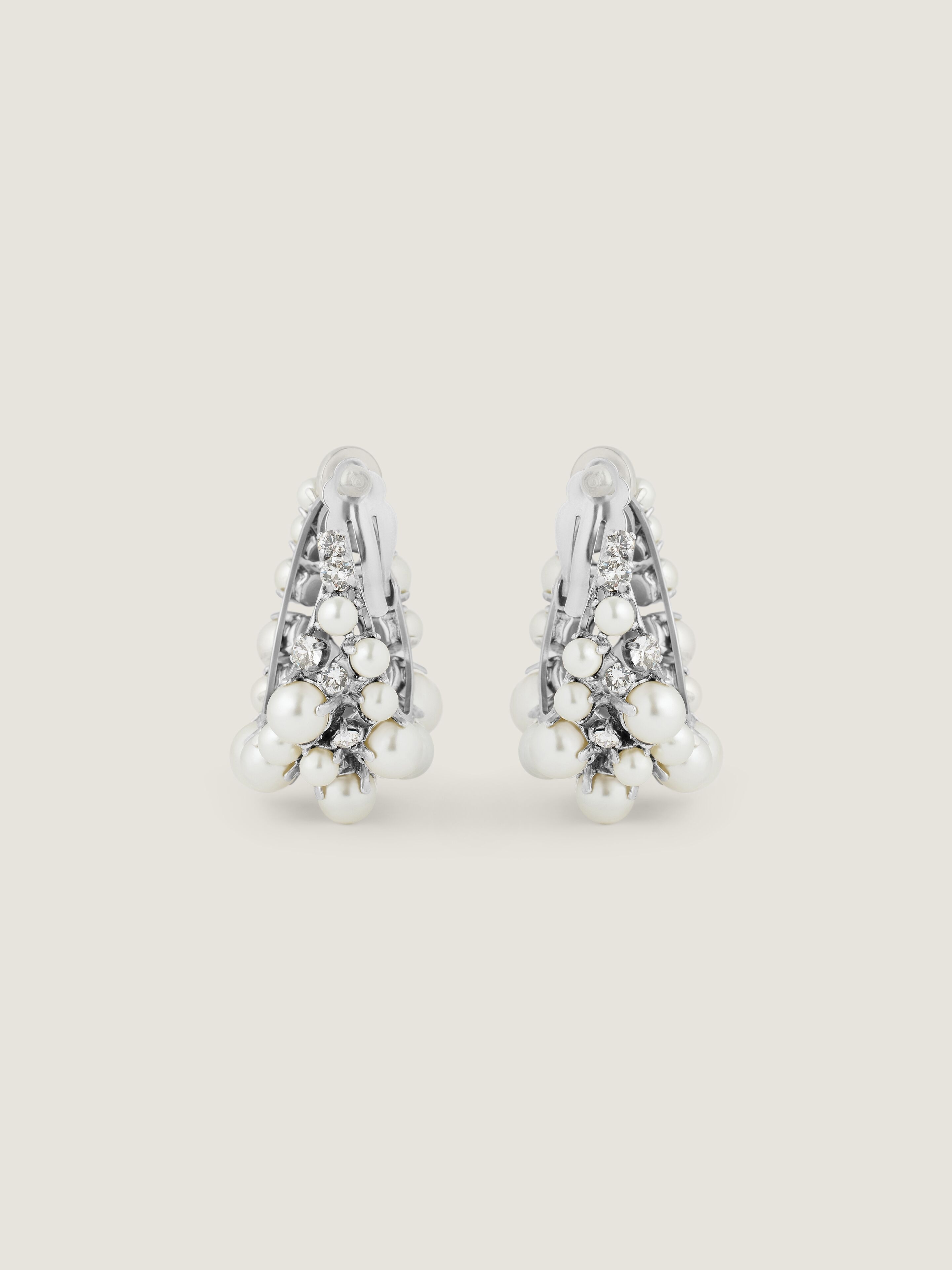 CRYSTAL PEARL CLIP EARRINGS IN METAL, CRYSTALS AND PEARLS - 4